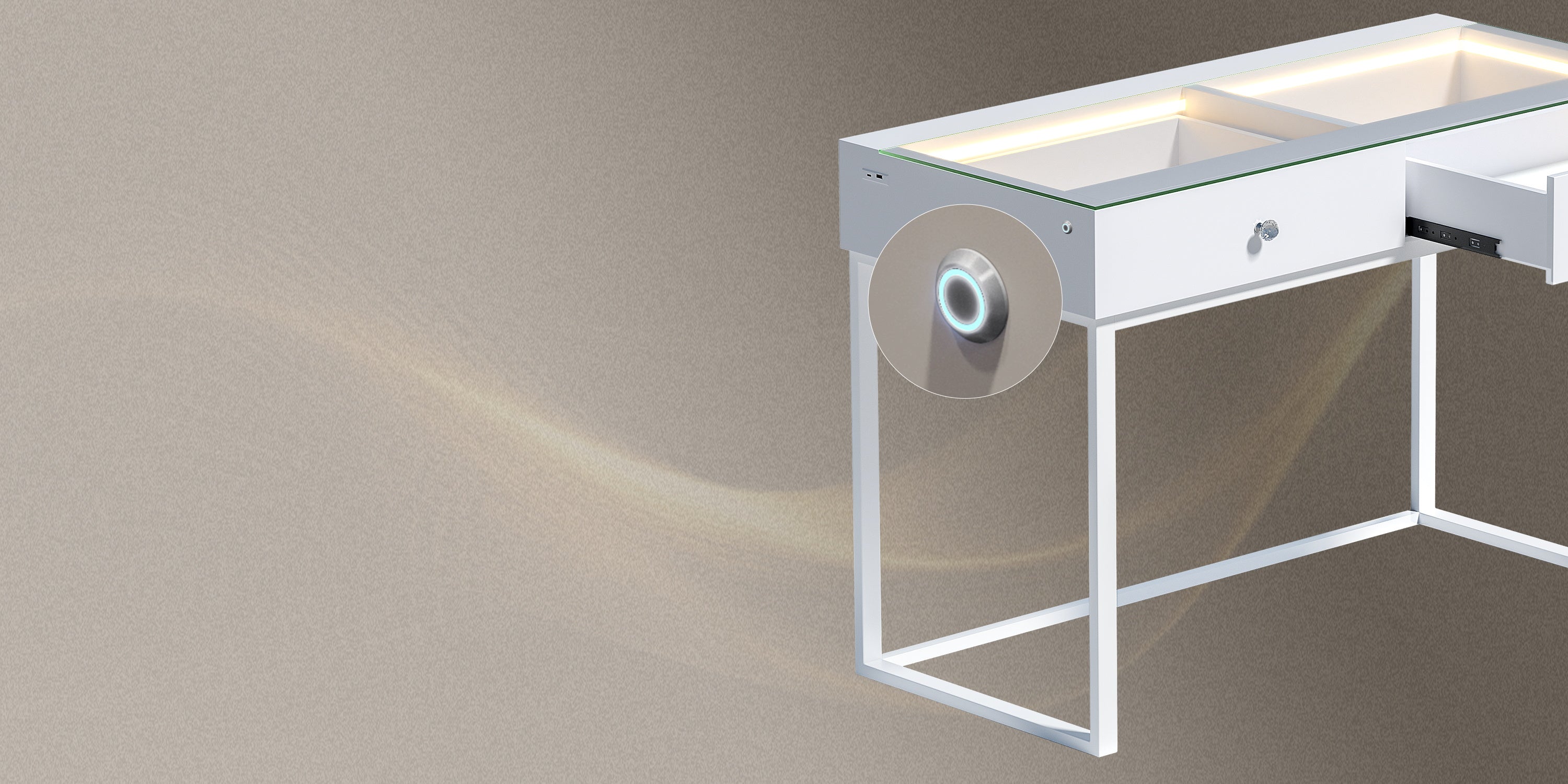Built-in USB and Type-C charging ports on dressing table – Vanitii Alice desk