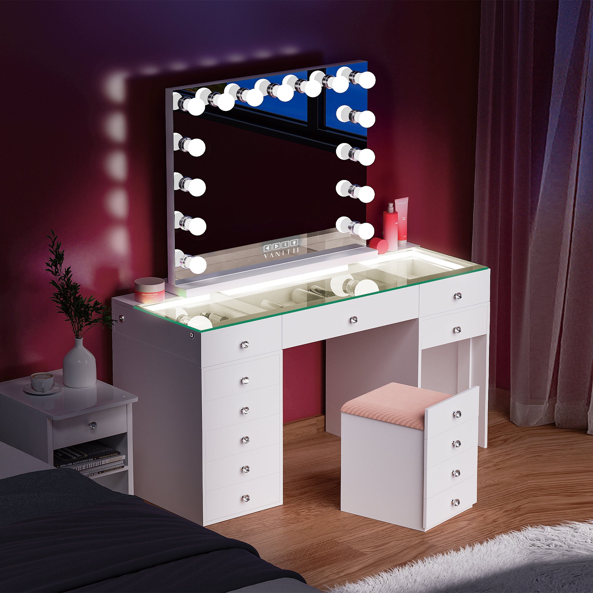 New Release ! VANITII Eva Vanity Set-12 Storage Drawers with A Hidden Stool