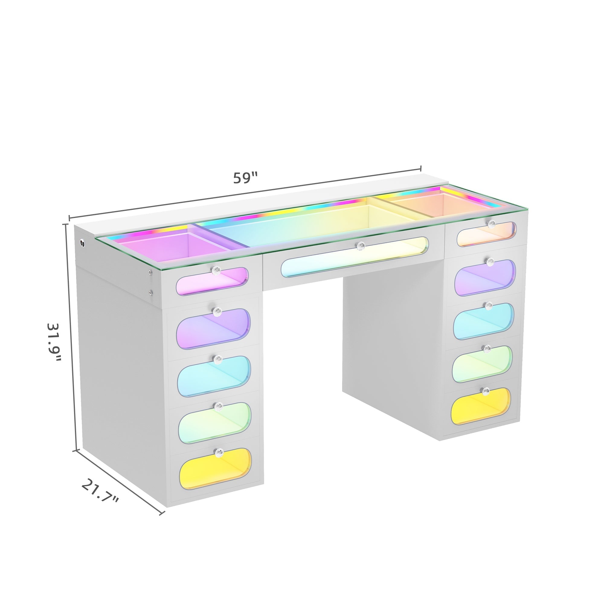 Size of VANITII Priscilla Vanity Desk-11 Glass Fronted Drawers with Crystal Handles.