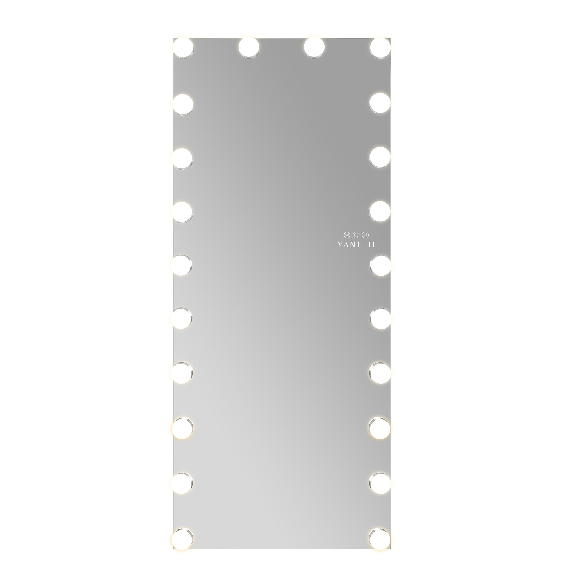 This full-length vanity mirror is equipped with 22 dimmable LED bulbs, intelligent touch control, RGB light strips, a built-in Bluetooth speaker, and a detachable base. It can perfectly showcase your entire body and create an atmosphere in the bedroom.