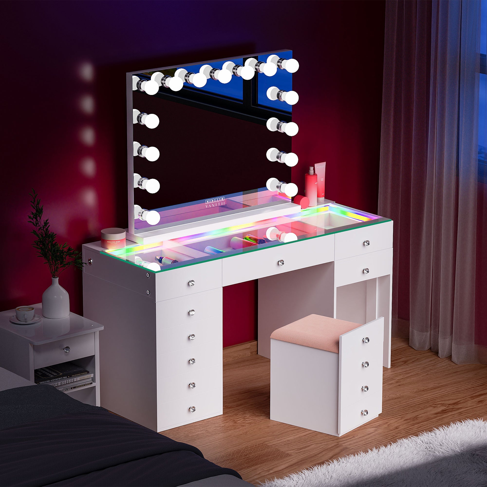 New Release ! VANITII Eva Vanity Set-12 Storage Drawers with A Hidden Stool