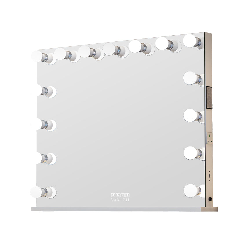 VANITII Marilyn Hollywood Vanity Mirror Pro Max - Tabletop or Wall Mount Vanity Mirror with 15 Dimmable LED Bulbs vanitii,Intelligent touch control,built-in bluetooth speakers and Outlet and USB charging port.Combines fashion and practicality perfectly.