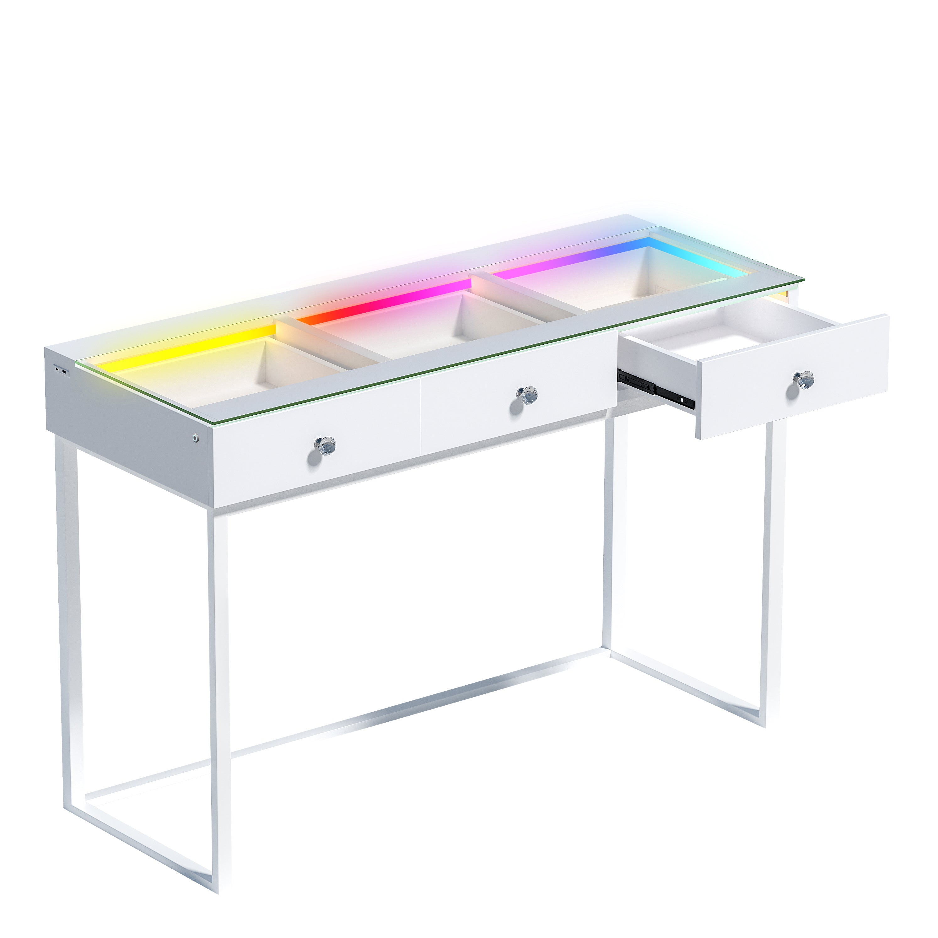 VANITII Billie vanity table features 3 storage drawers.When the storage drawer of the table is opened, it reveals a large capacity.