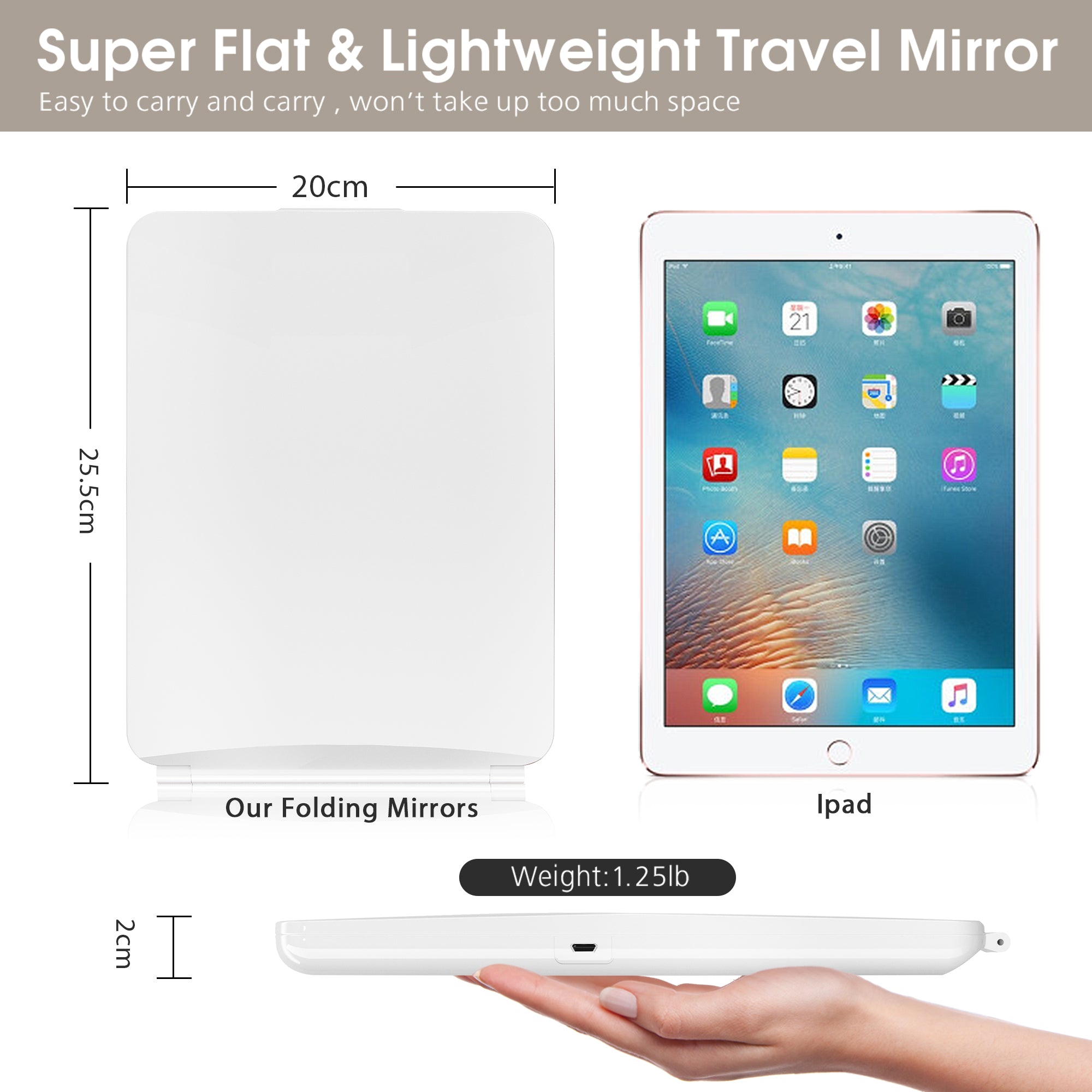 VANITII iPad LED Makeup Mirror Lightweight Travel Mirror