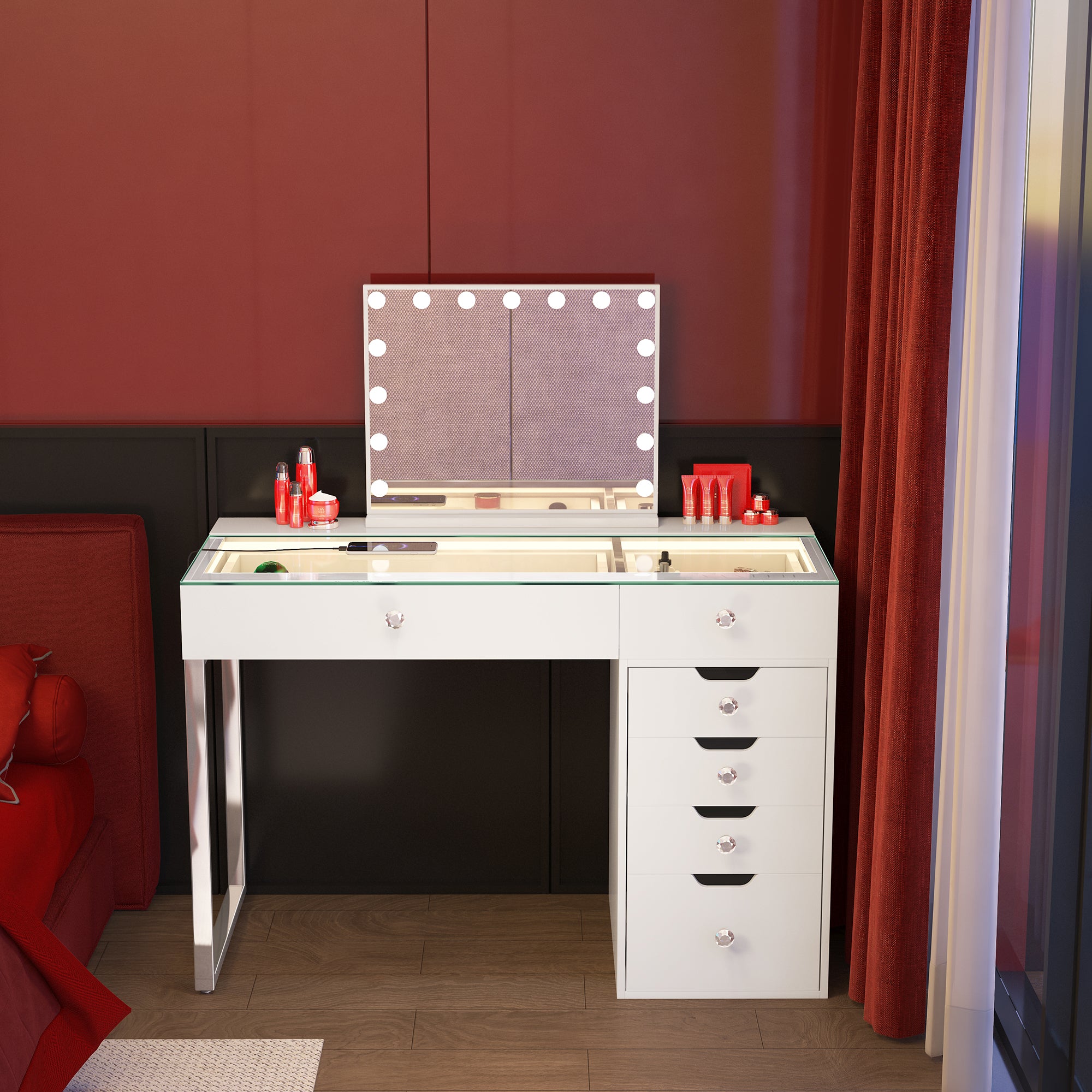 VANITII Diana Vanity Desk Pro - 6 Storage Drawers Makeup Vanity
