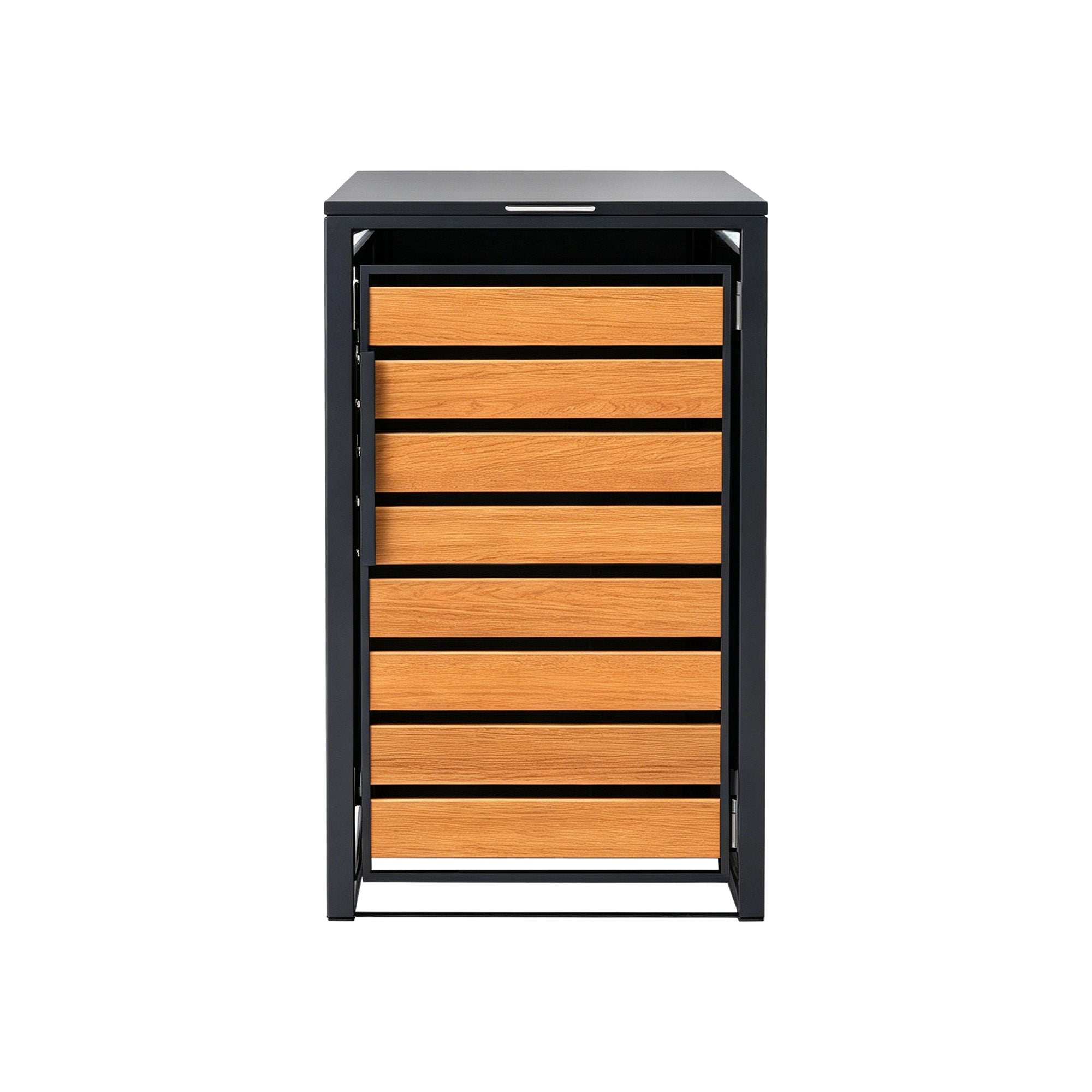 Single-Door Steel Trash Can Enclosure With Nature Wood Grain Front Door