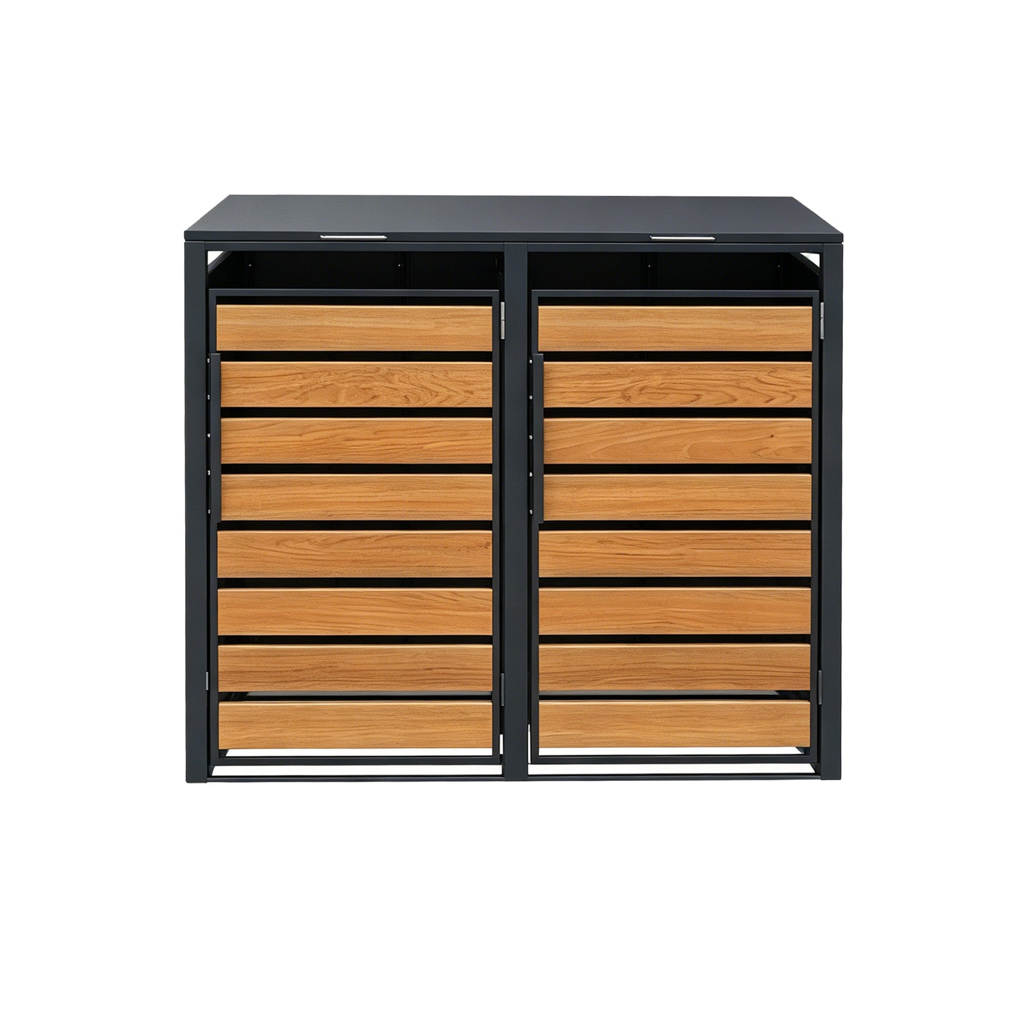 Double-Door Stell Trash Can Enlosure With Nature Wood Grain Front Door