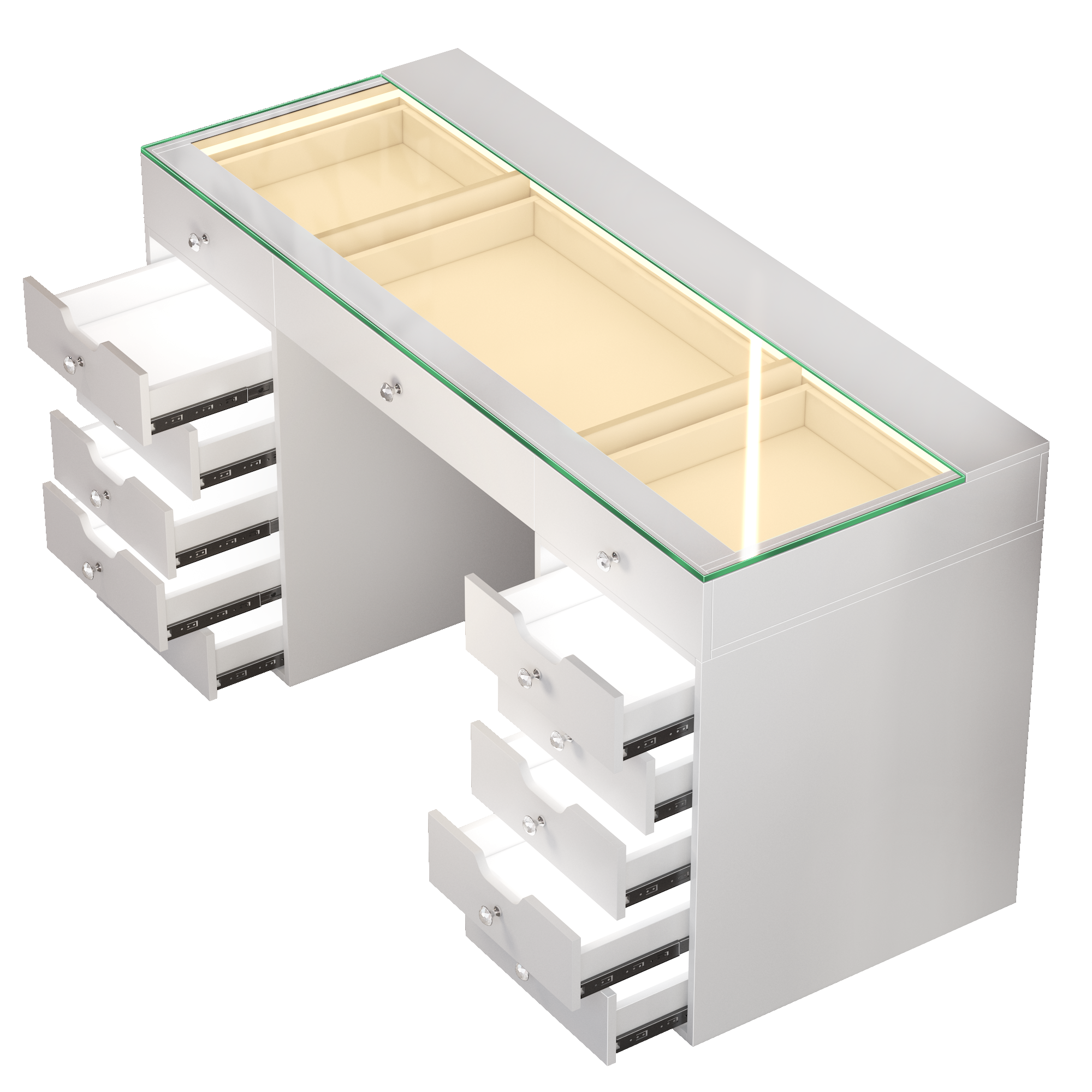 VANITII Eva Vanity Desk - 13 Storage Drawers with Full Light