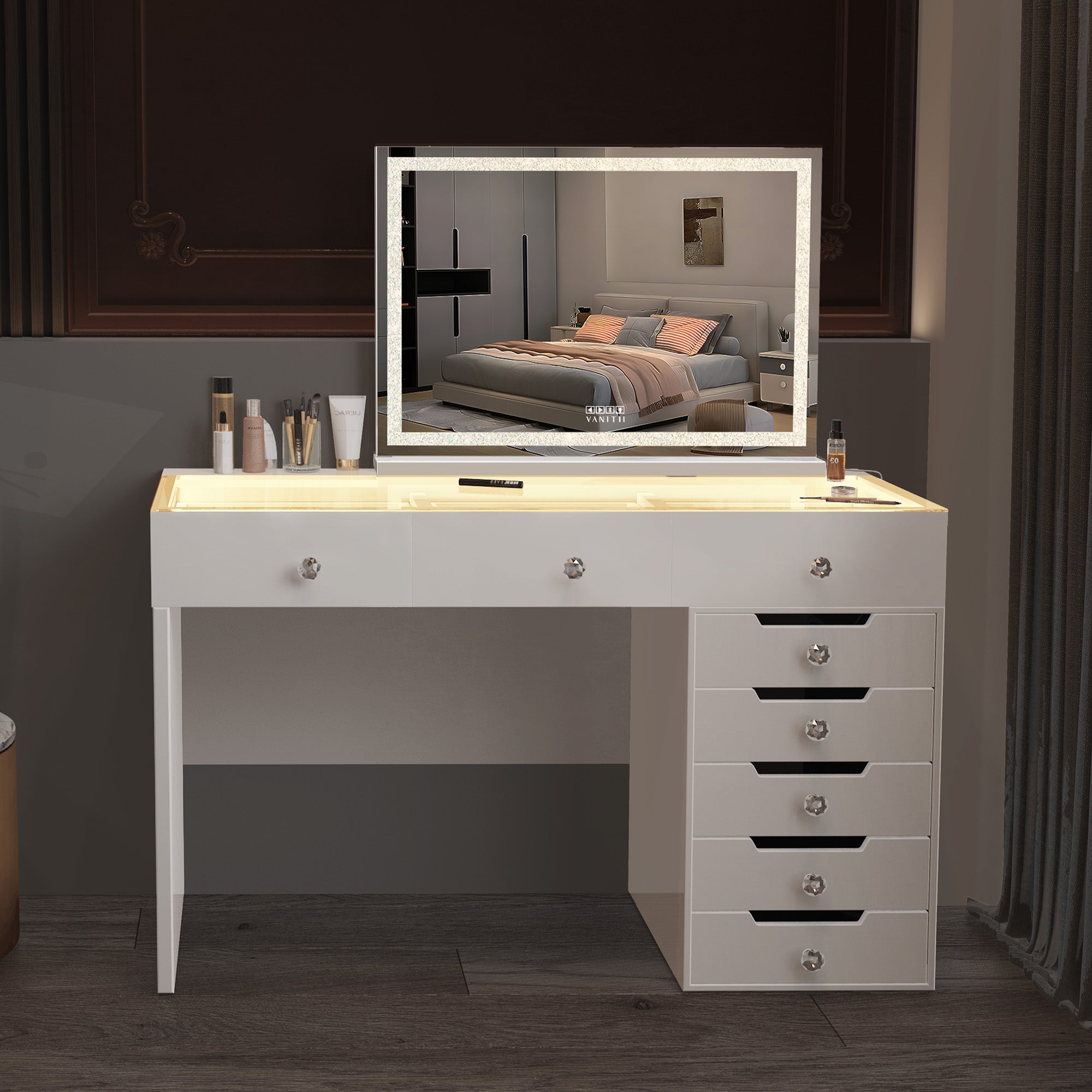 Makeup Dressing mirror with crystal accents