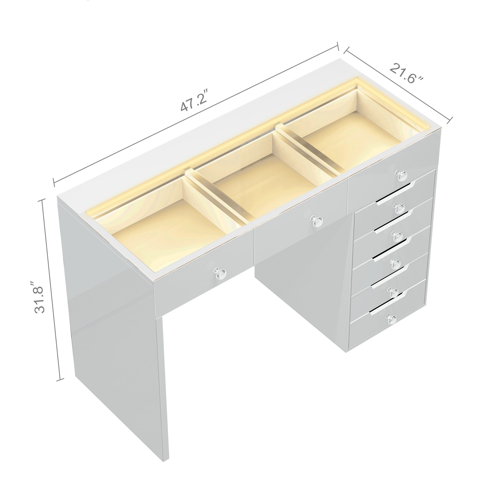 Size of VANITII Diana Vanity Desk with 8 drawers