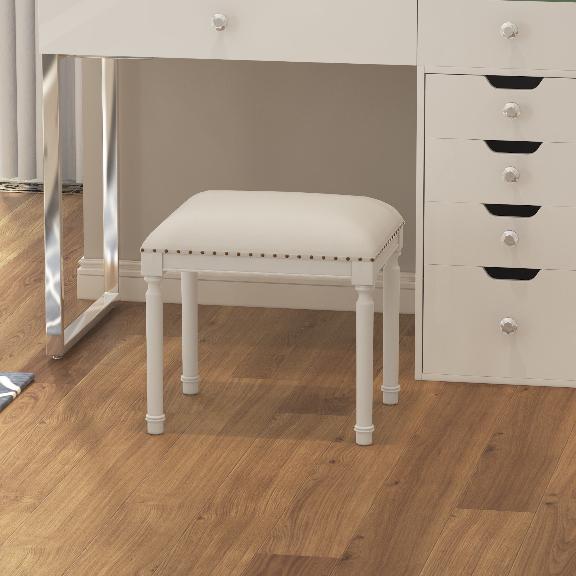PU & Wood Makeup Stool with Comfortable Seat in UK