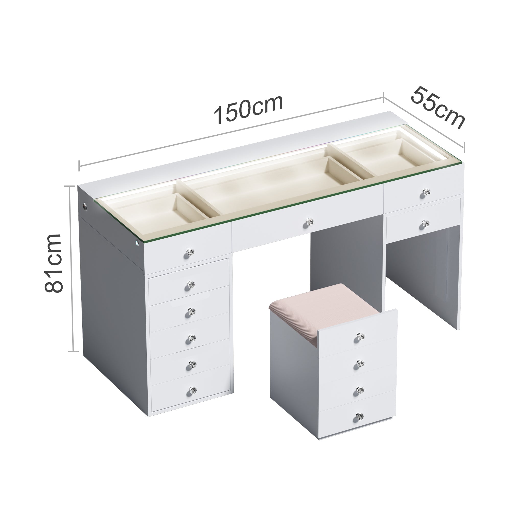 New Release ! VANITII Eva Vanity Set-12 Storage Drawers with A Hidden Stool