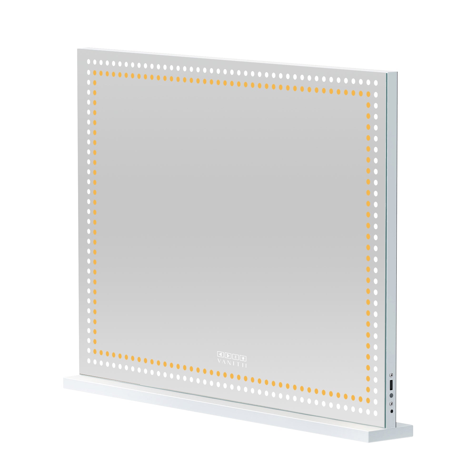 The VANITII DL Vanity Mirror is equipped with high-lumen LED lights, smart touch control, Bluetooth speaker, USB charging port, and detachable mirror base.The frame of the mirror features a simple white design, perfectly combining fashion and practicality.