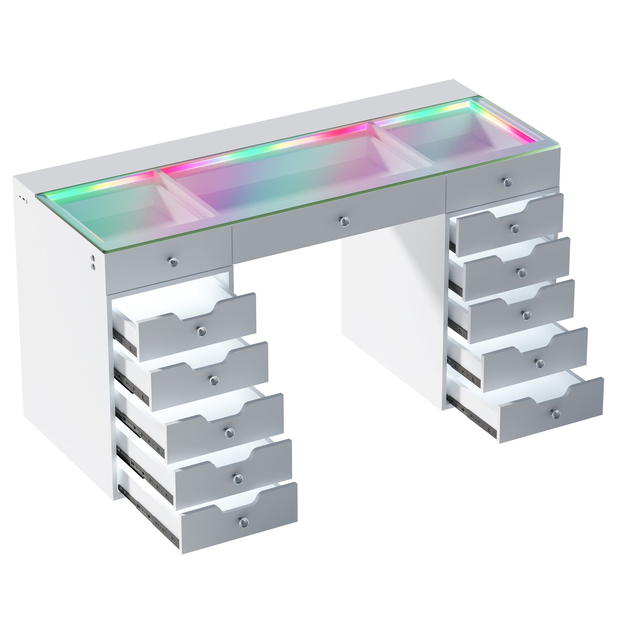 VANITII Eva Vanity Desk  - 13 Storage Drawers with Full Light & RGB vanitii