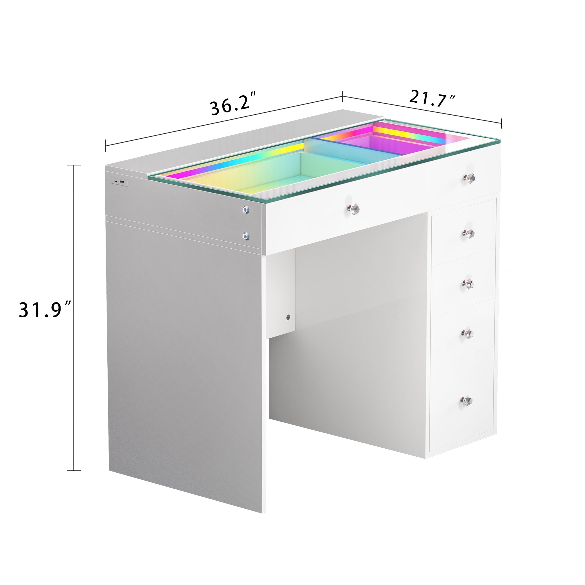 Size of VANITII Diana 6 Storage Drawers Vanity Table with RGB Light