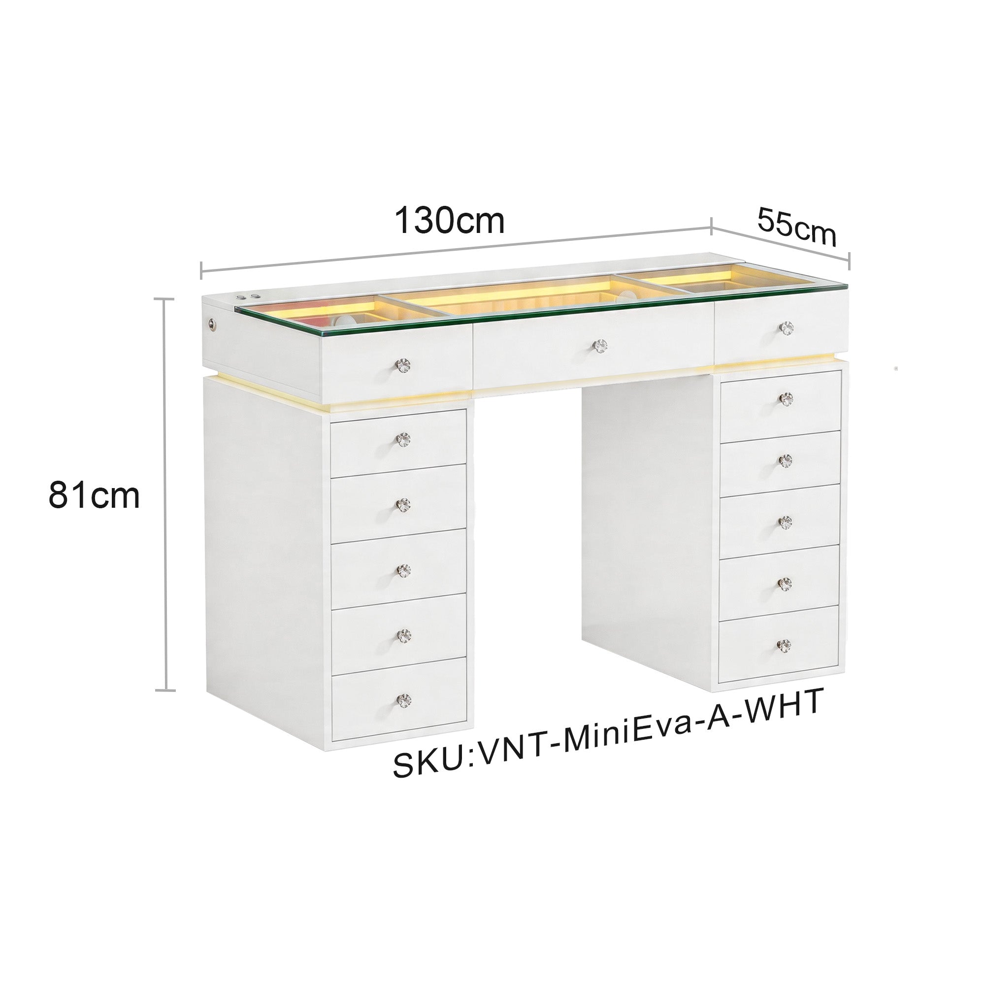 Size of VANITII Mini Eva 13 Storage Drawers Vanity Desk
