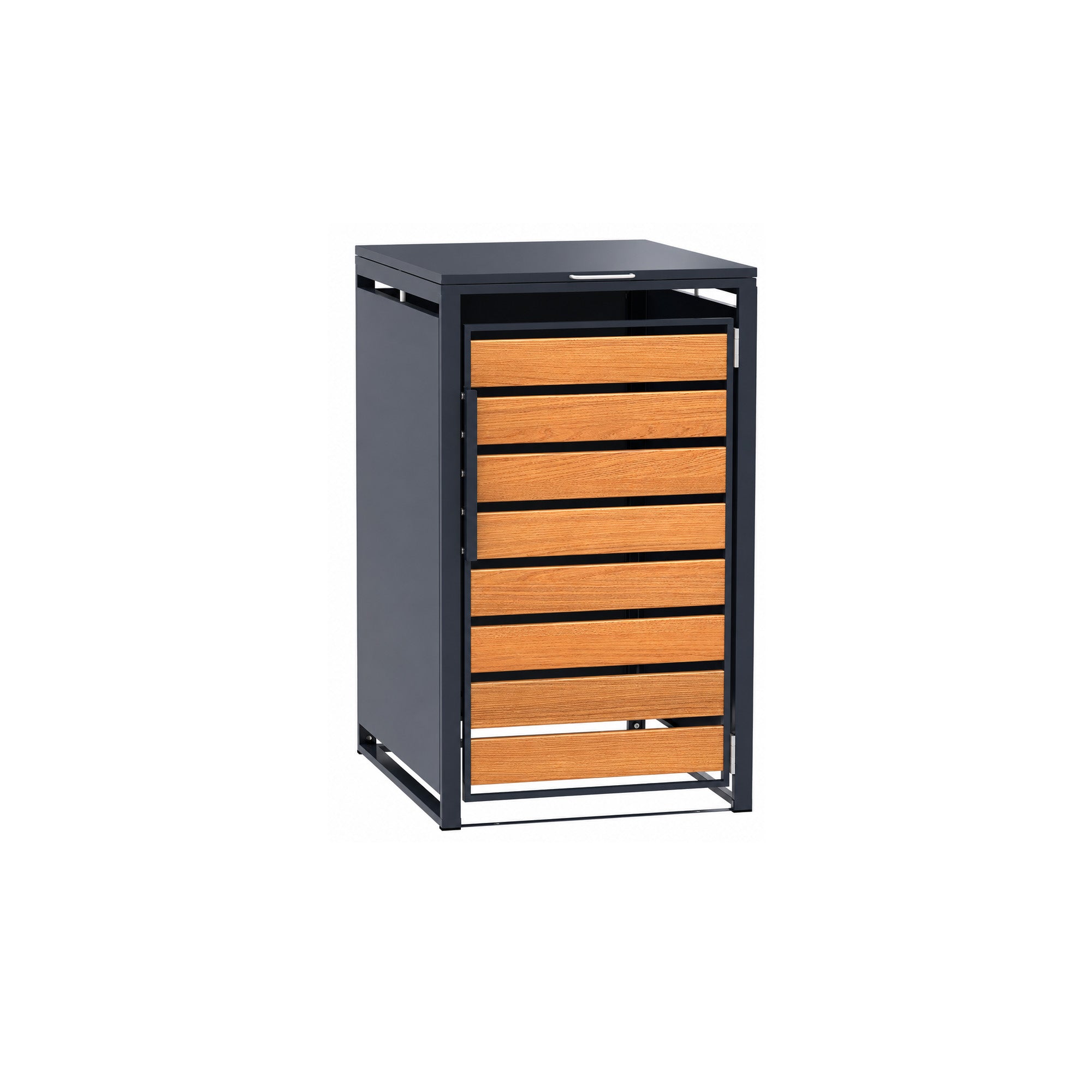 Single-Door Steel Trash Can Enclosure With  Nature Wood Grain Front Door