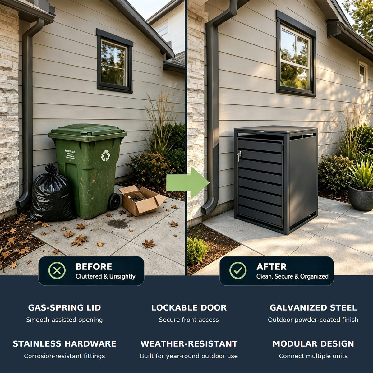 240L GREY SINGLE-DOOR STEEL TRASH CAN ENCLOSURE