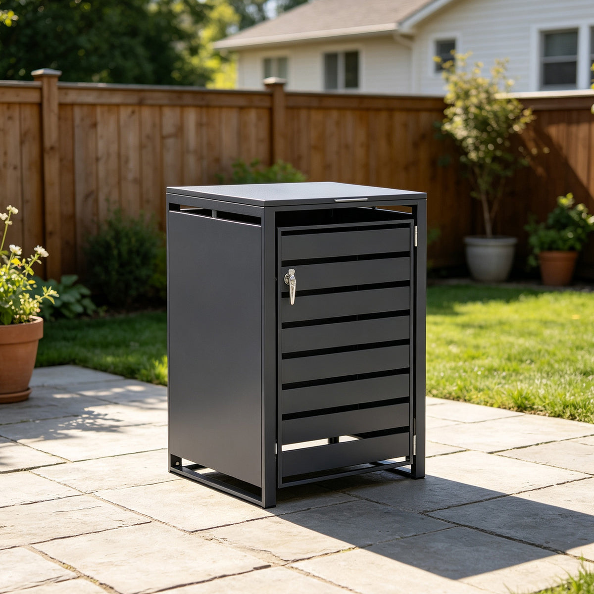 240L GREY SINGLE-DOOR STEEL TRASH CAN ENCLOSURE