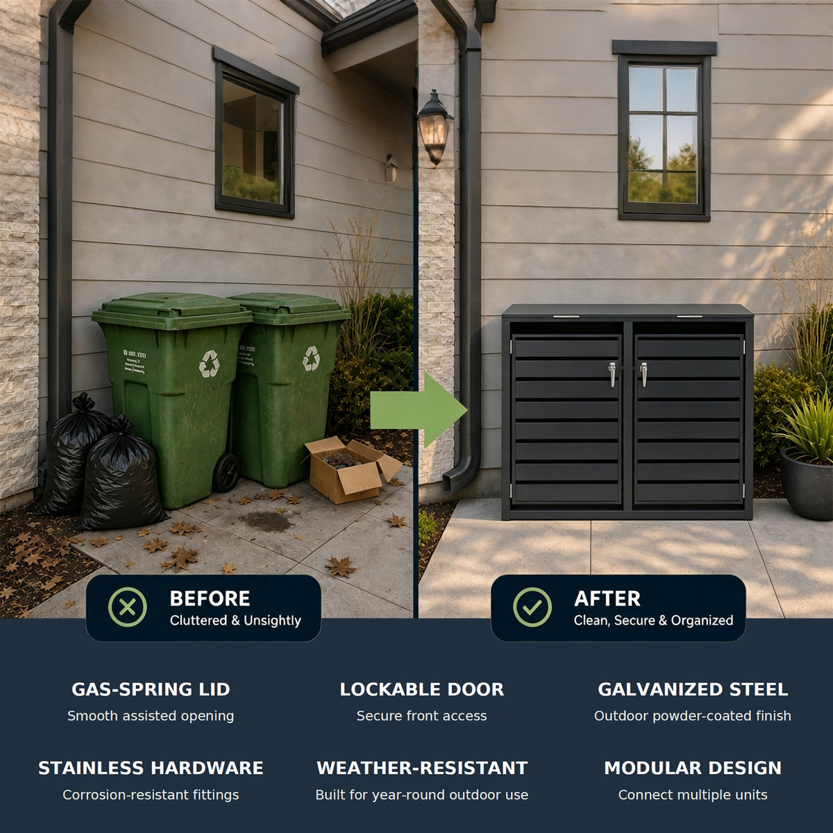 Double-Door Steel Trash Can Enclosure
