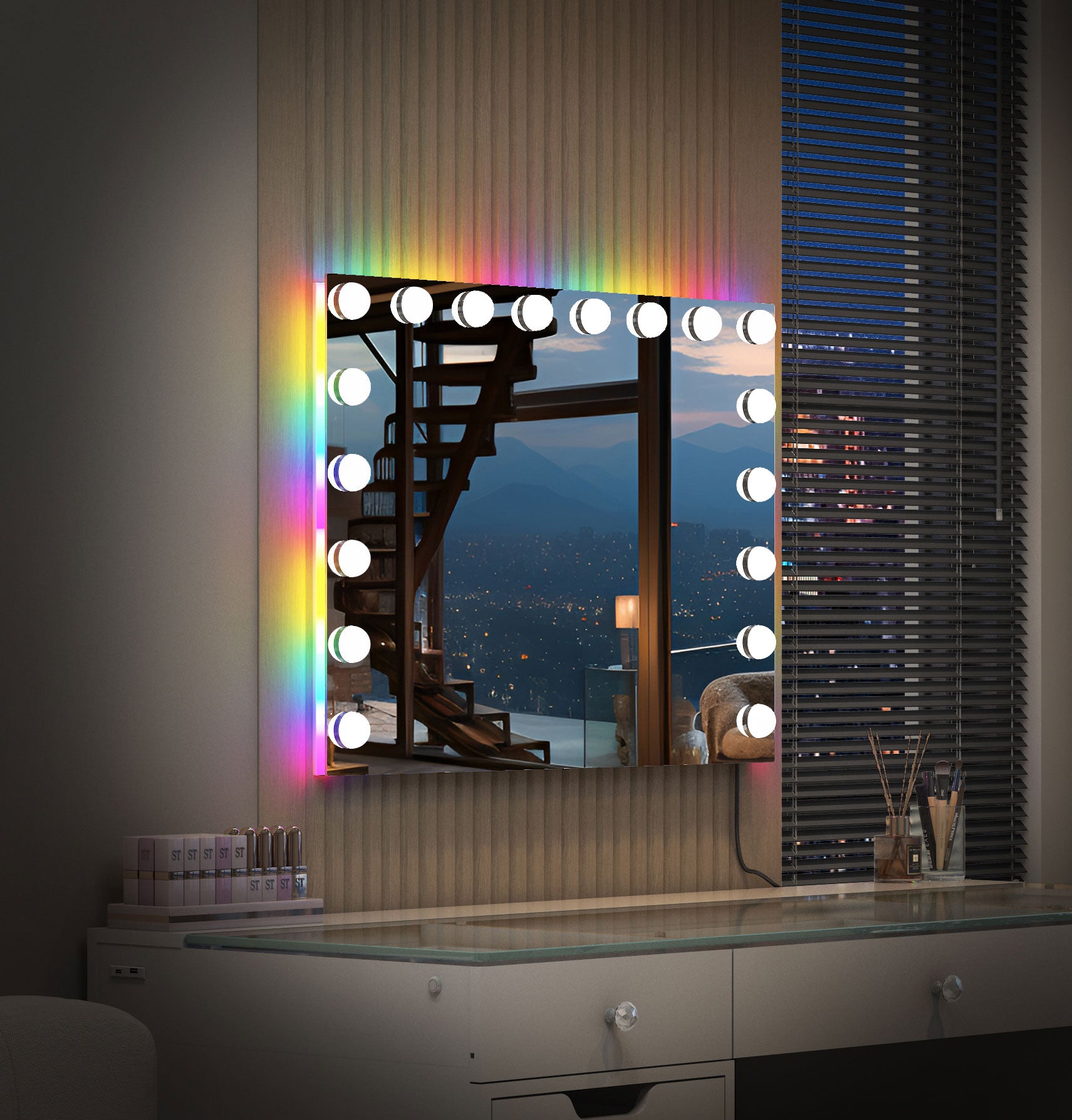 VANITII Mary Hollywood Glow Vanity Mirror with RGB - 18 Dimmable LED Bulbs vanitii