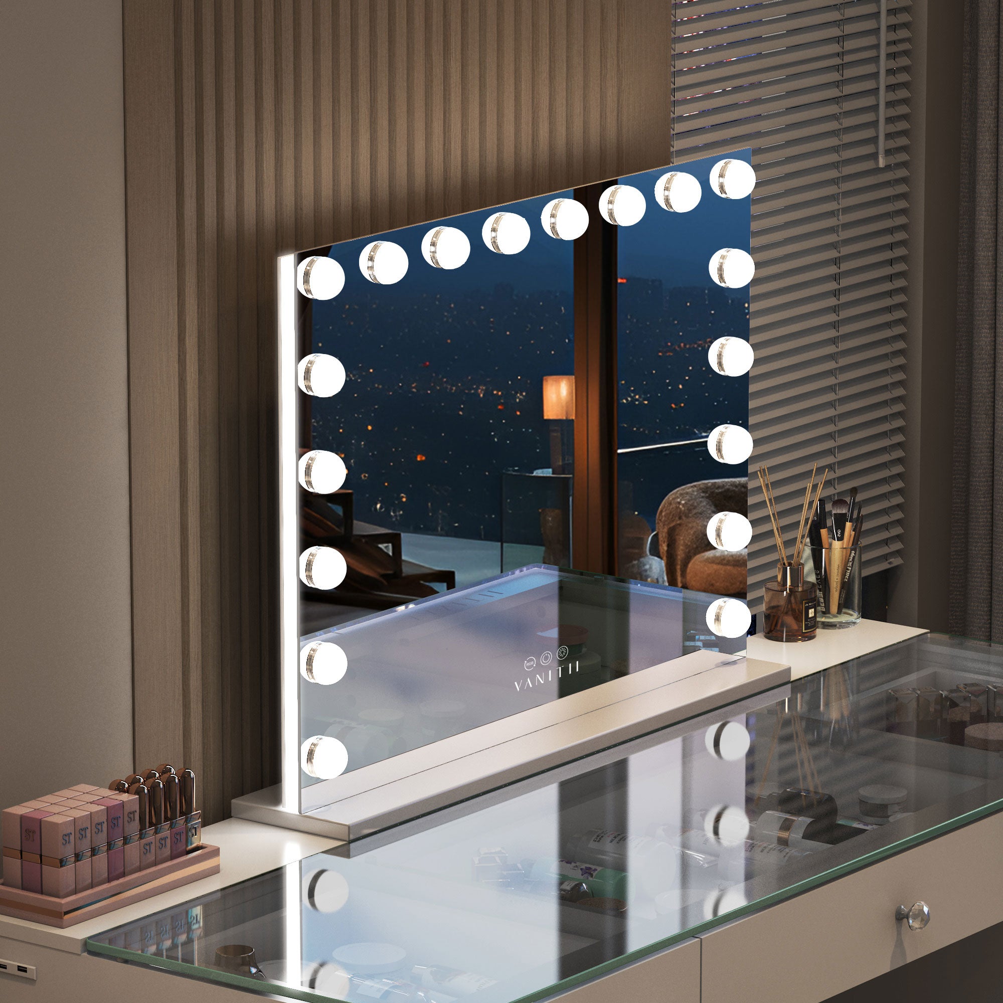 VANITII Mary Hollywood Glow Vanity Mirror with RGB - 18 Dimmable LED Bulbs vanitii