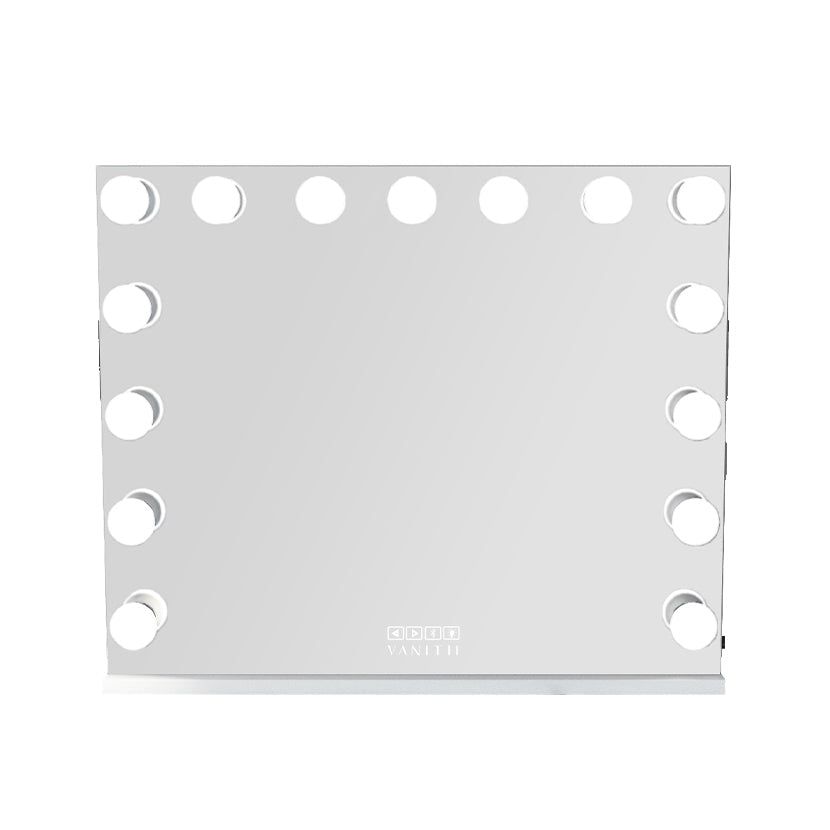 VANITII Marilyn Hollywood Vanity Mirror Pro Max - Tabletop or Wall Mount Vanity Mirror with 15 Dimmable LED Bulbs vanitii,Intelligent touch control，built-in bluetooth speakers and Outlet and USB charging port.Combines fashion and practicality perfectly.
