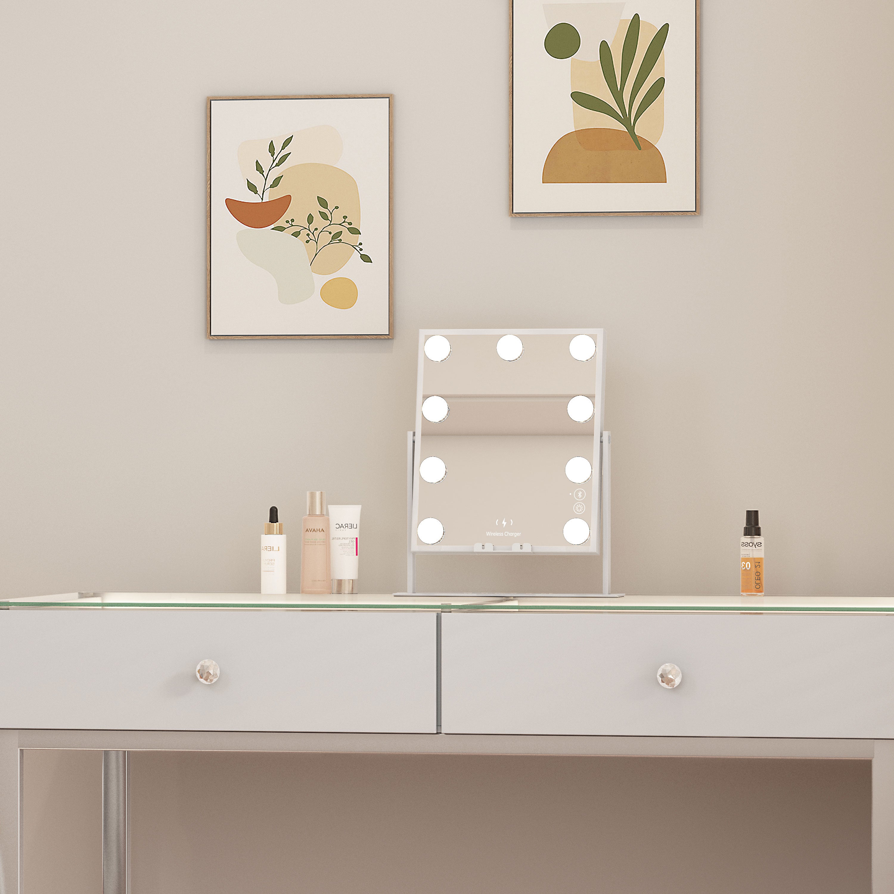 VANITII Fenair Hollywood Glow Vanity Mirror with Wireless Charging M - 9 Dimmable LED Bulbs vanitii