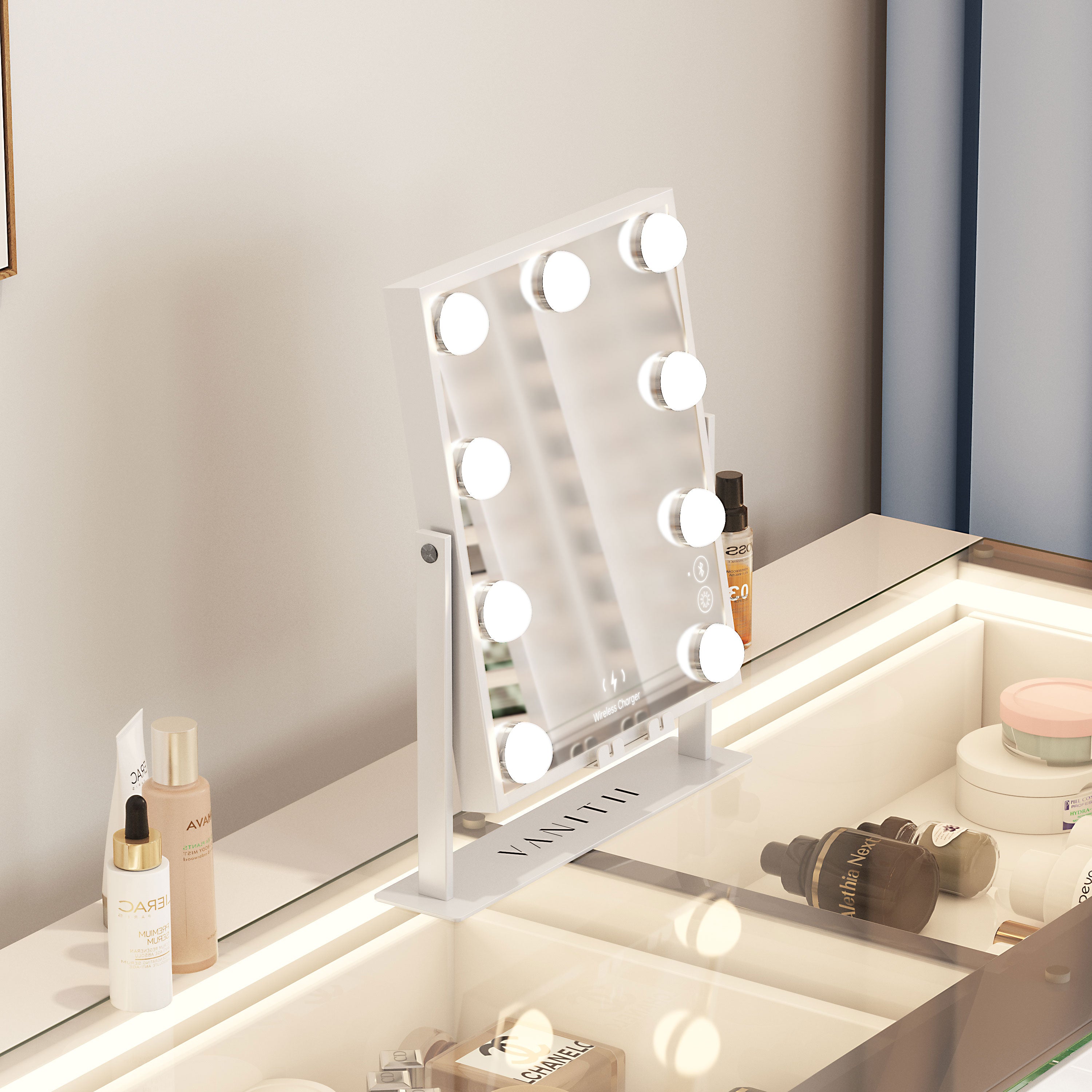 VANITII Fenair Hollywood Glow Vanity Mirror with Wireless Charging M - 9 Dimmable LED Bulbs vanitii