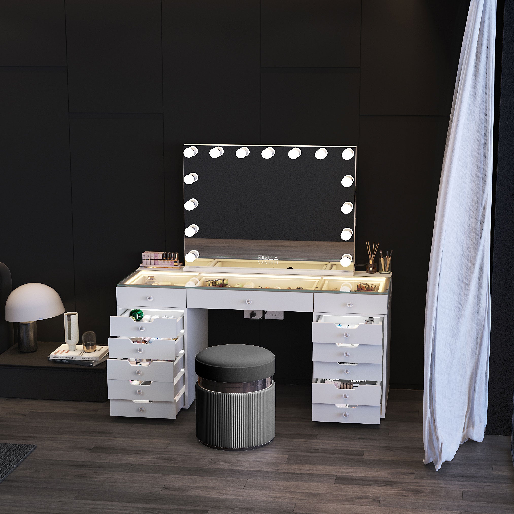 VANITII Eva Vanity Desk - 13 Storage Drawers vanitii