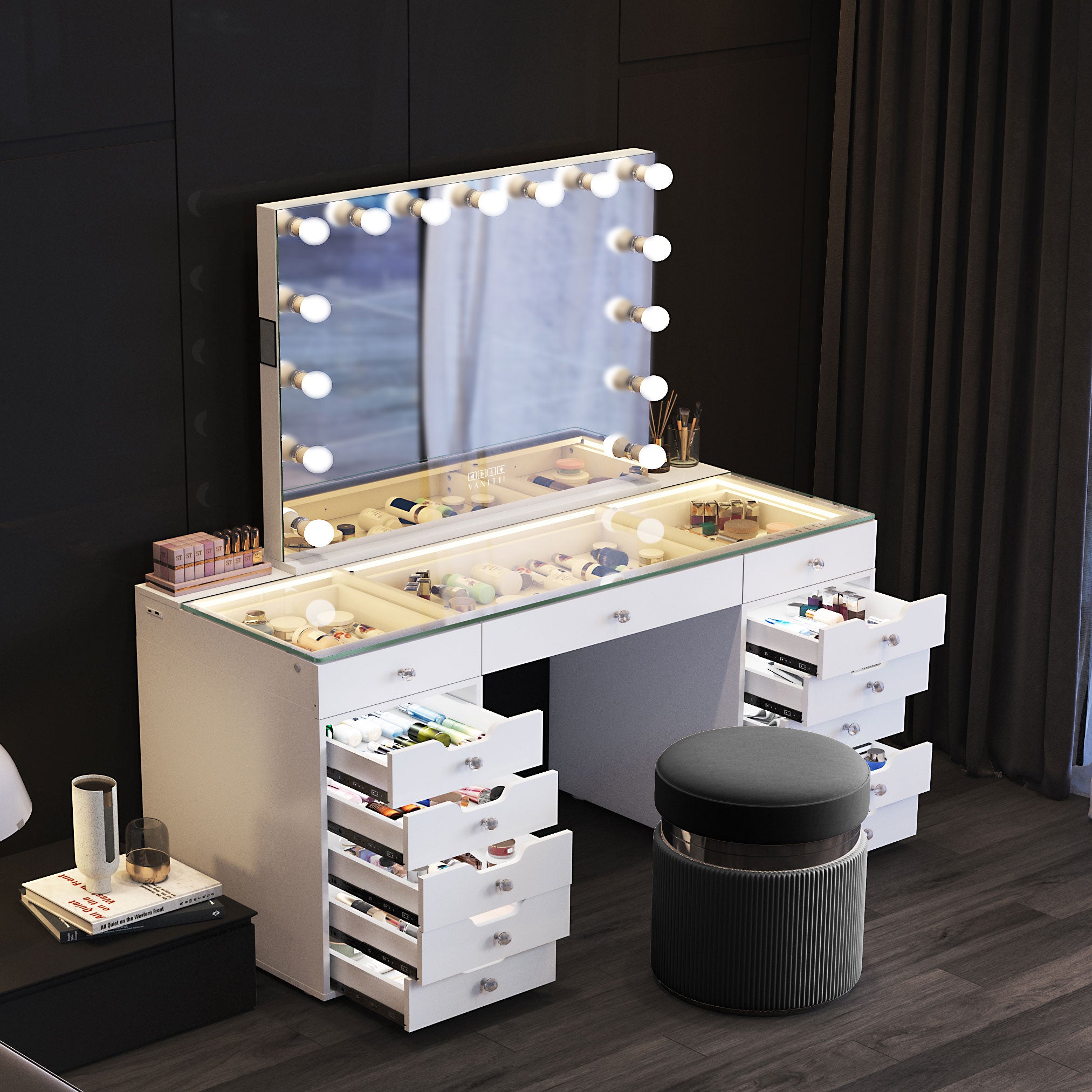 VANITII Eva Vanity Desk - 13 Storage Drawers vanitii