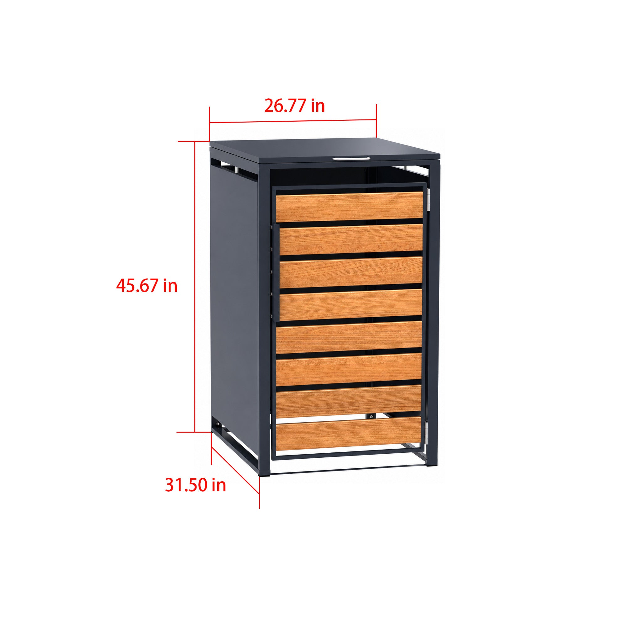 Single-Door Steel Trash Can Enclosure With  Nature Wood Grain Front Door