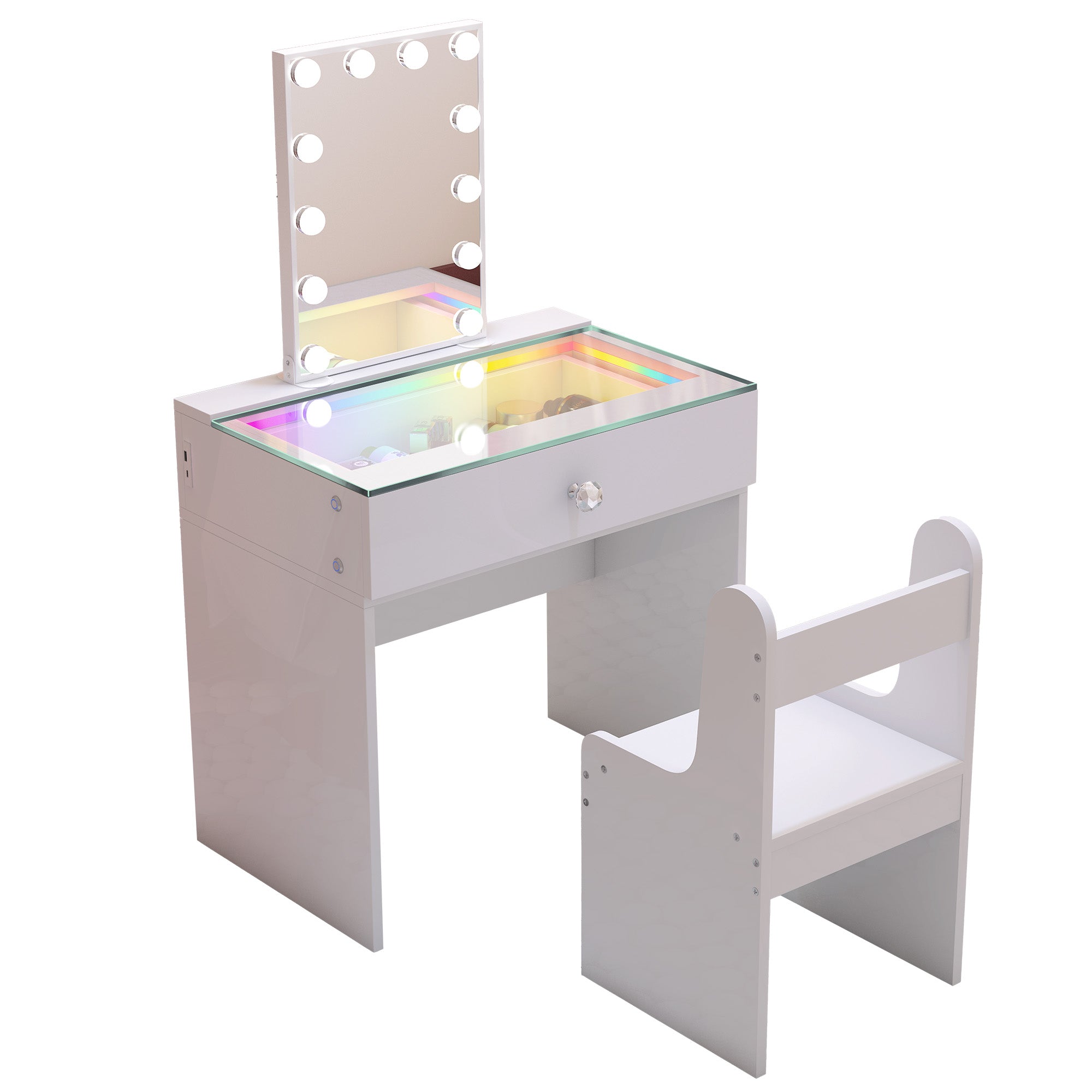 VANITII Elsa Vanity Set with Led Mirror and Vanity Chair