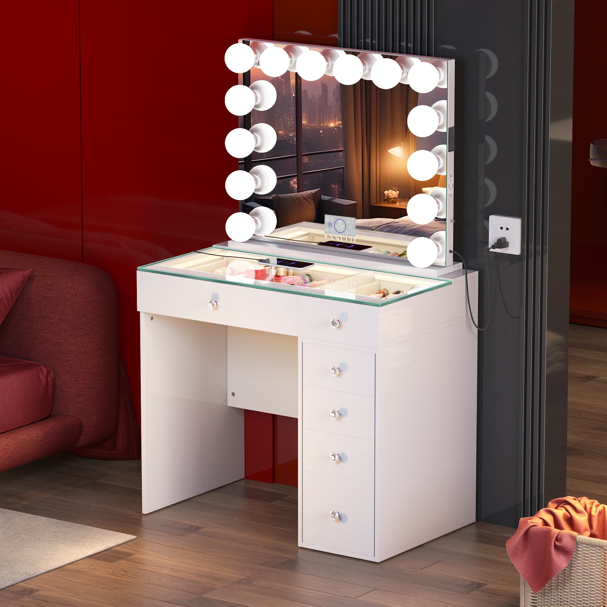 VANITII Vanity Table- 6 Storage Drawers