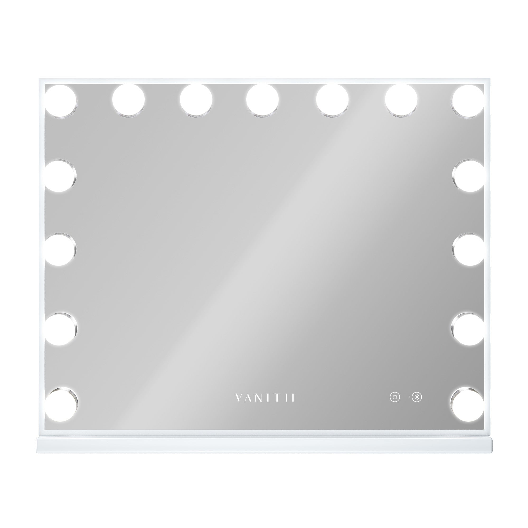 VANITII Mary Hollywood Vanity Mirror XXL features Bluetooth Speakers,15 Dimmable LED Bulbs,Smart touch control and USB charging port.The frame of the mirror is designed in a simple white style,perfectly combine fashion and practicality.