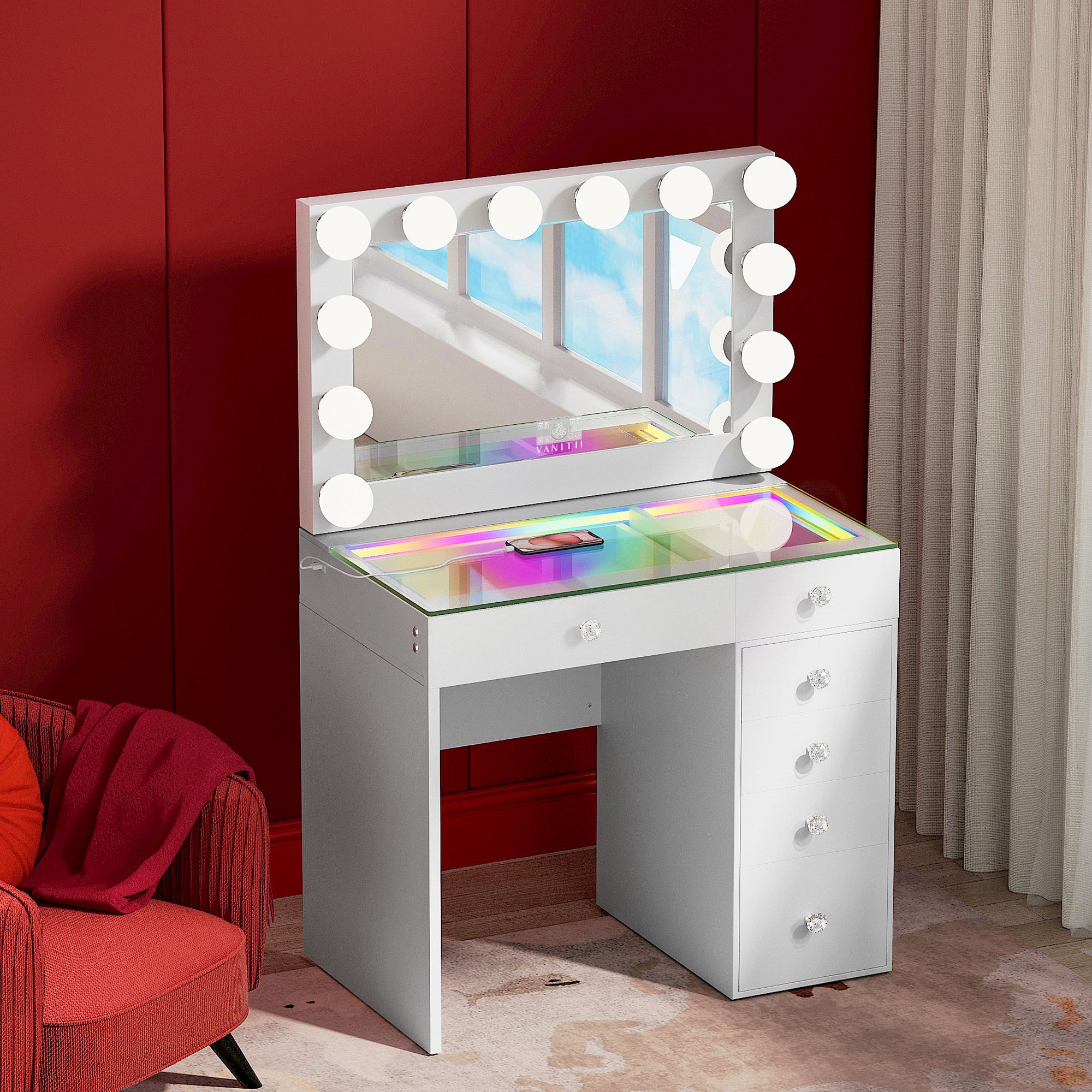 Makeup vanity desk with 6 storage drawers