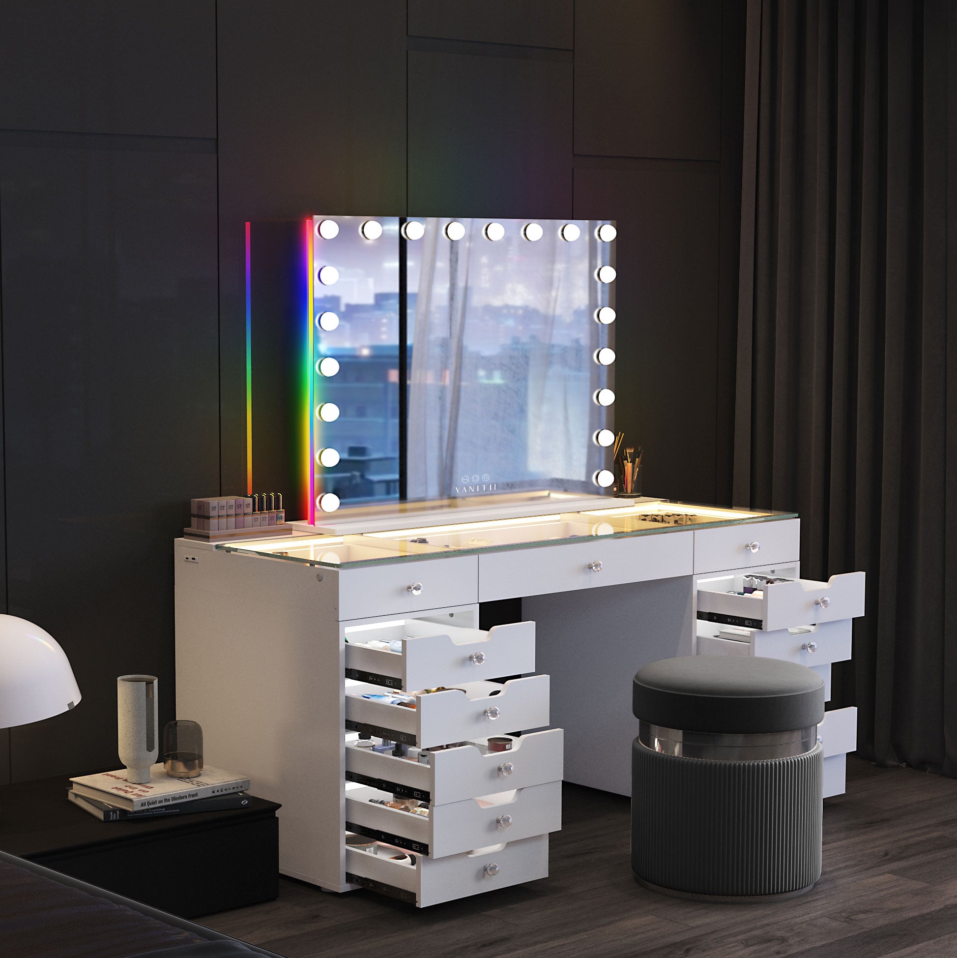 VANITII Eva Vanity Desk - 13 Storage Drawers vanitii