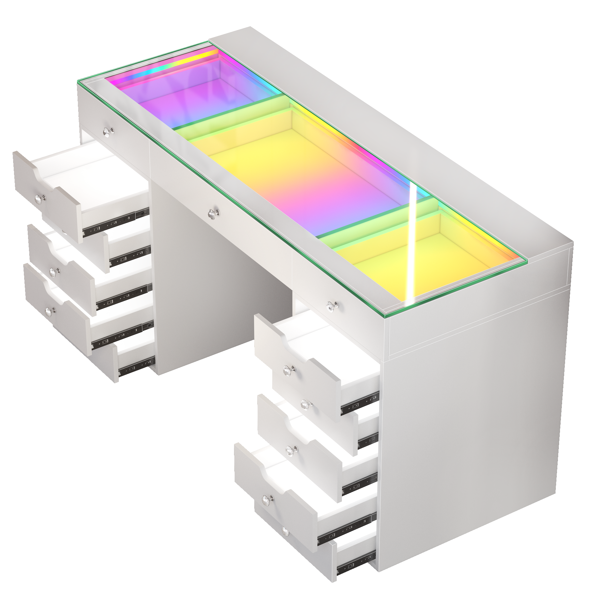 VANITII Eva Vanity Desk features 13 buttery-smooth drawers,RGB LED light strip and Dual&nbsp;Type-C + USB ports.It features a simple white design and perfectly combine beauty and functionality.