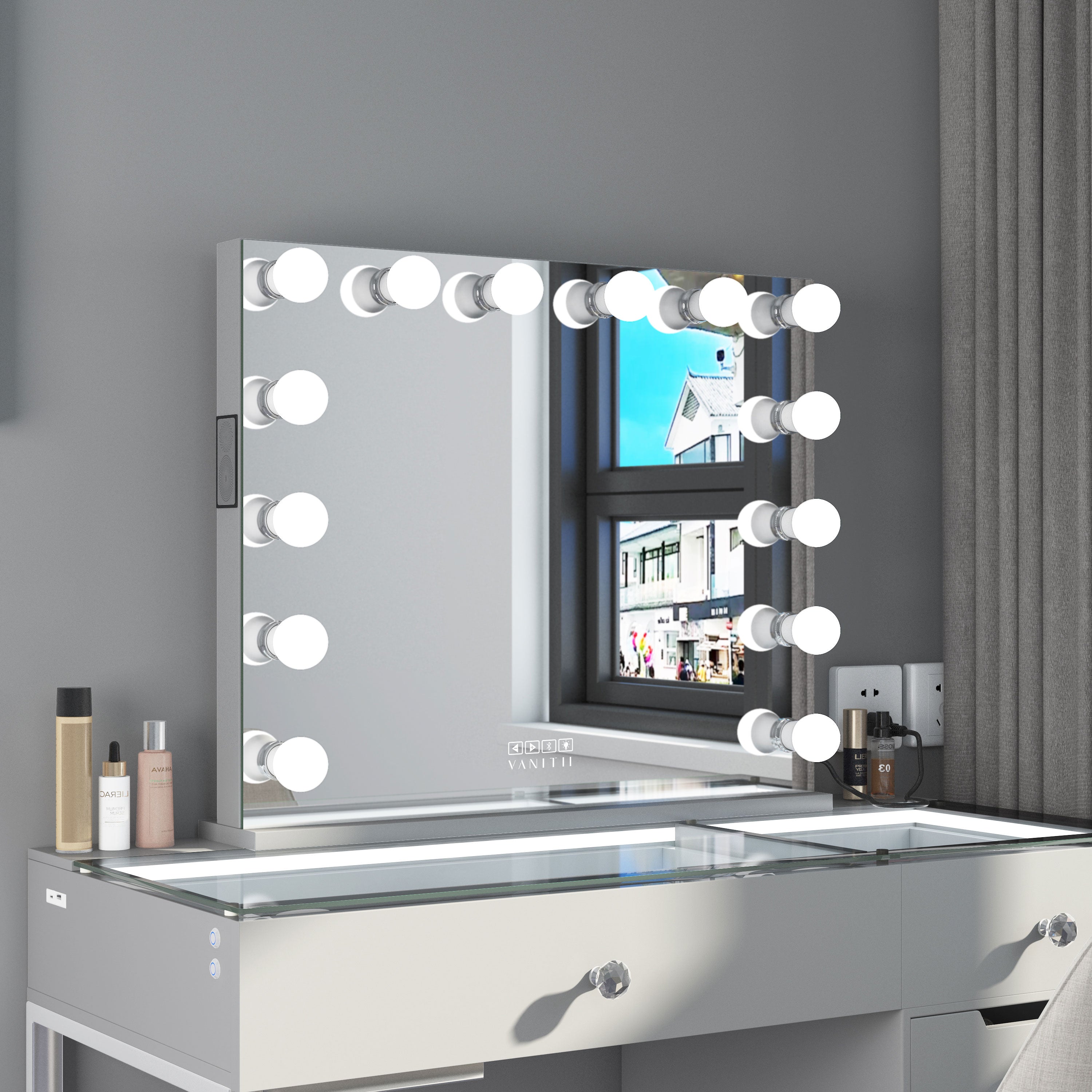 VANITII Marilyn Hollywood Vanity Mirror Pro - Tabletop or Wall Mount Vanity Mirror with 14 Dimmable LED Bulbs vanitii