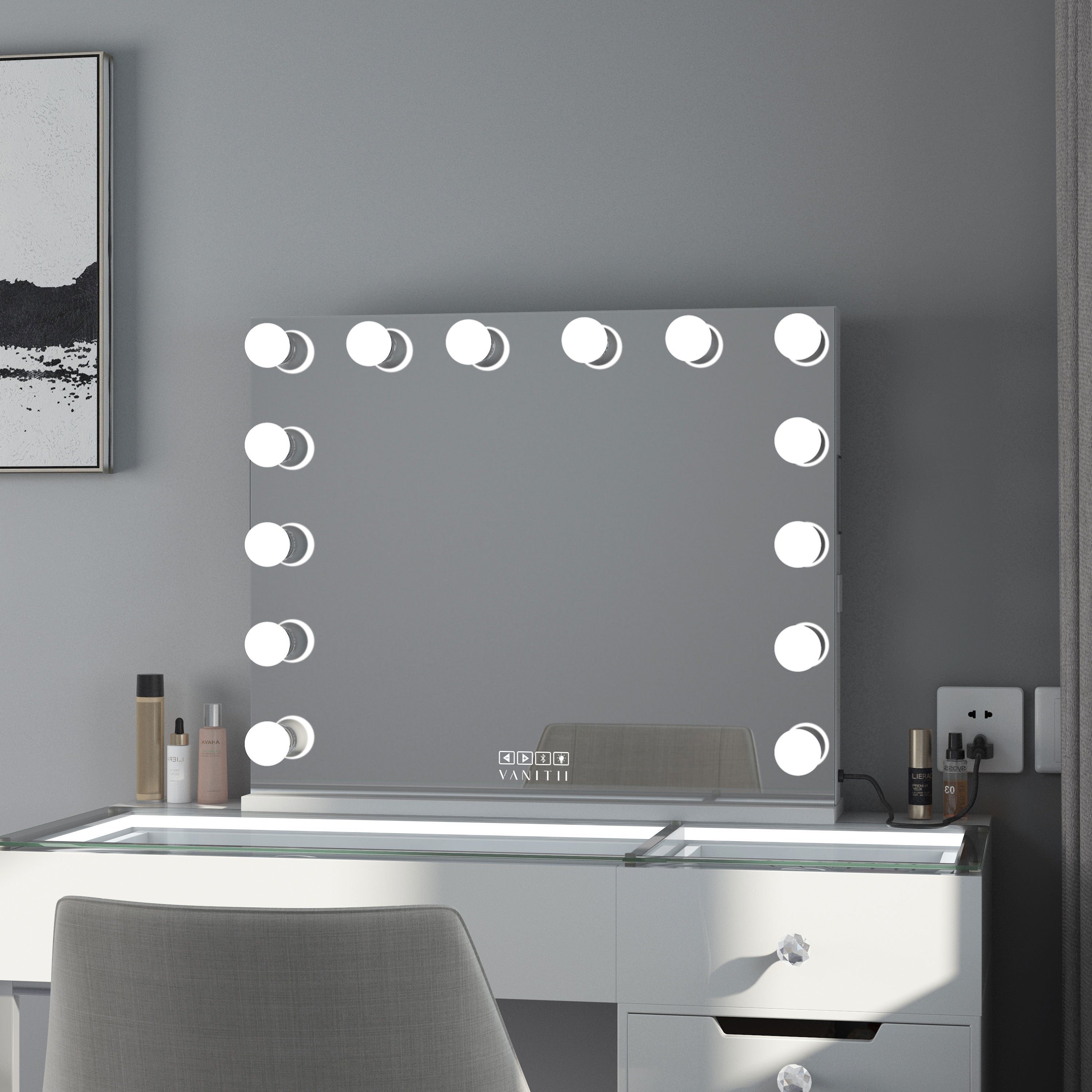 VANITII Marilyn Hollywood Vanity Mirror Pro - Tabletop or Wall Mount Vanity Mirror with 14 Dimmable LED Bulbs vanitii