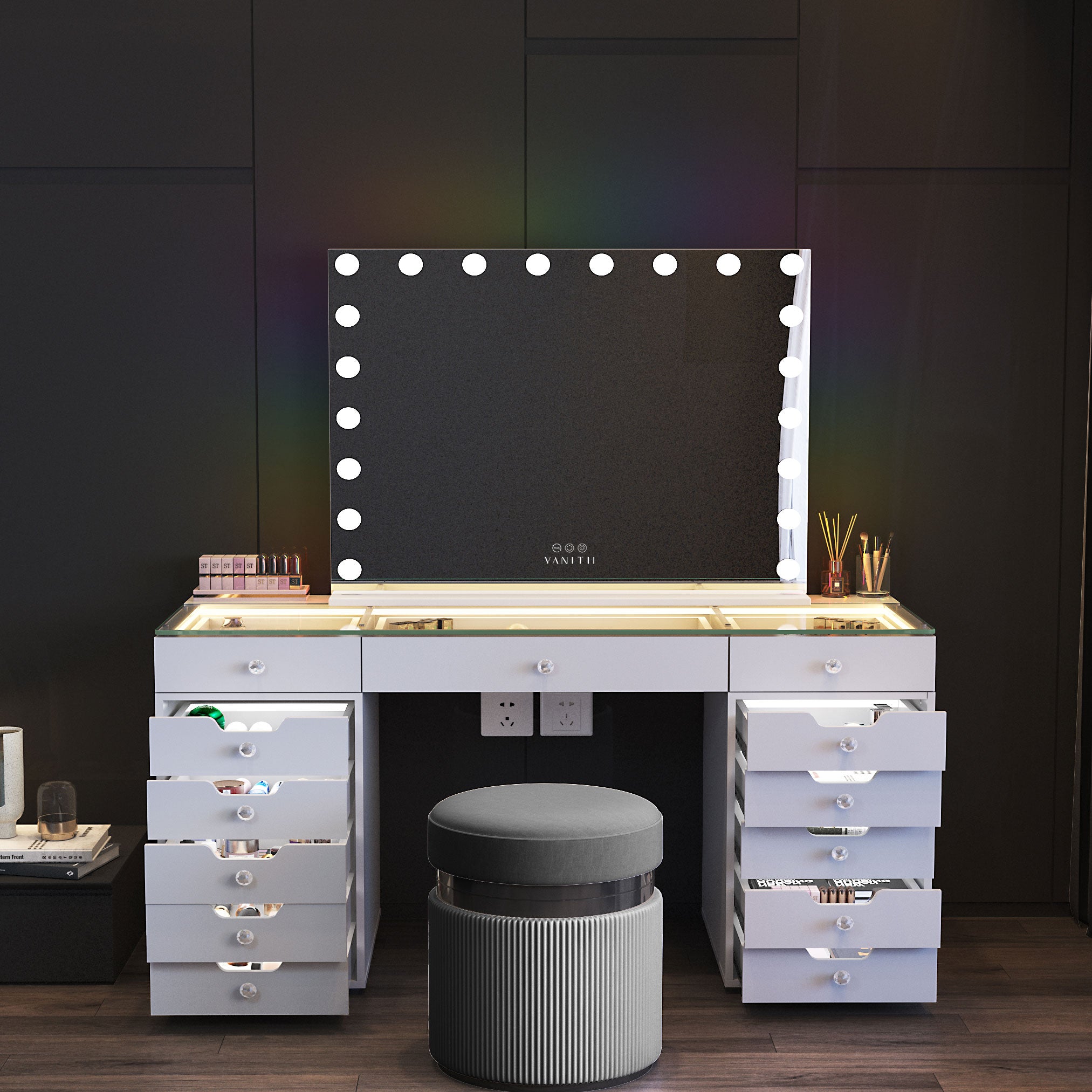 VANITII Eva Vanity Desk - 13 Storage Drawers vanitii