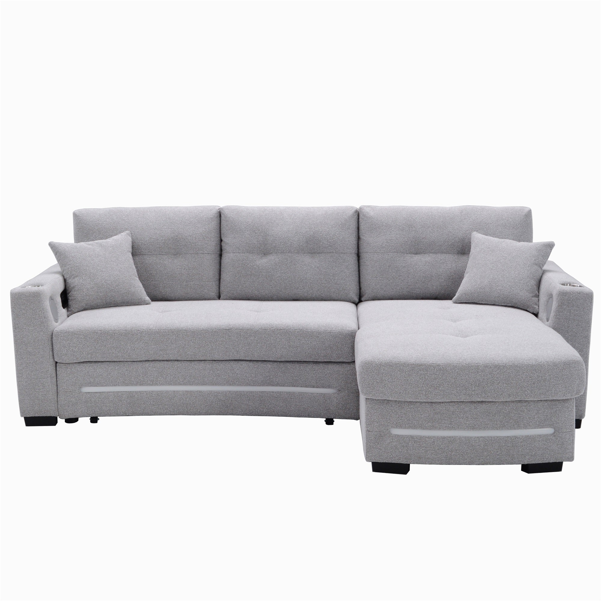 A light grey L-Shape Sofa with storage and Pull-out bed.Its directions is RHF.