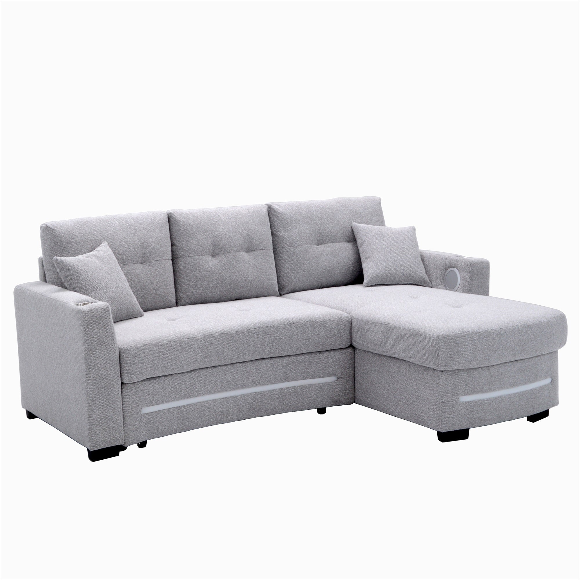 A light grey L-Shape Sofa with storage and Pull-out bed.Its directions is RHF.