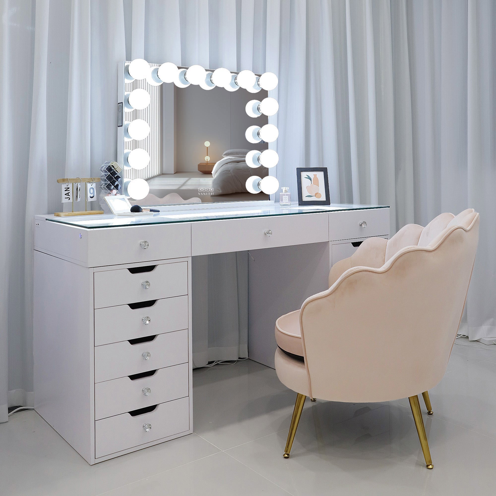 VANITII Eva Vanity Desk  - 13 Storage Drawers with Full Light & RGB vanitii