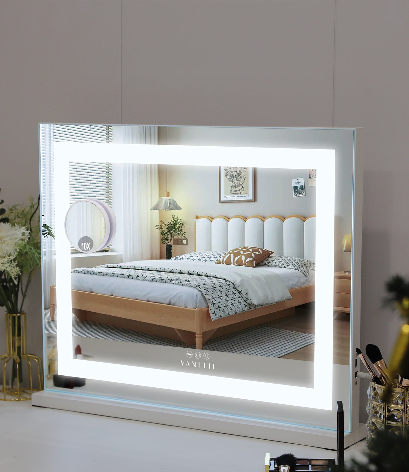 The VANITII Light Strip Vanity Mirror is equipped with intelligent touch control, 3 adjustable color temperatures of light, and a detachable base. The frame of the mirror is designed in a simple white style. Placing it in your bedroom will perfectly combine style and functionality.