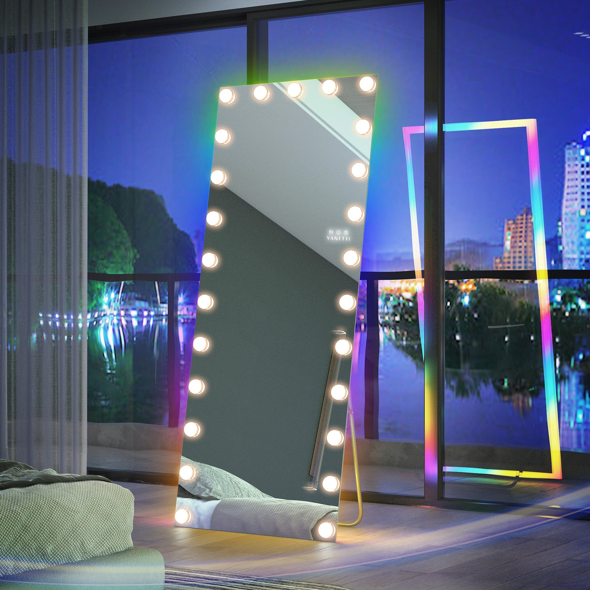 VANITII Glowy Hollywood Vanity Mirror - Full Length Vanity Mirror with 25 Dimmable LED Bulbs and RGB 