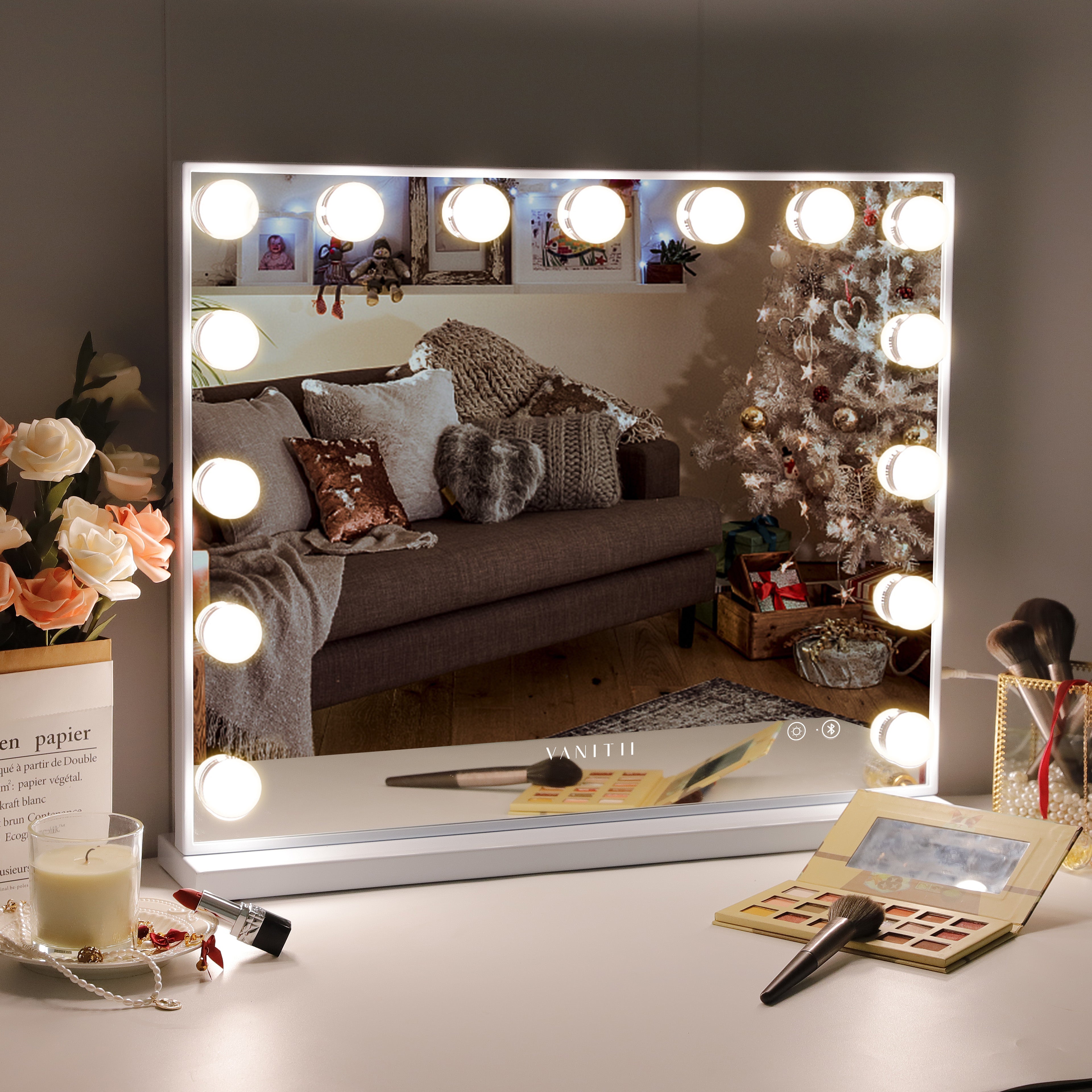 VANITII Mary Hollywood Vanity Mirror with Bluetooth XXL - 15 Dimmable LED Bulbs vanitii