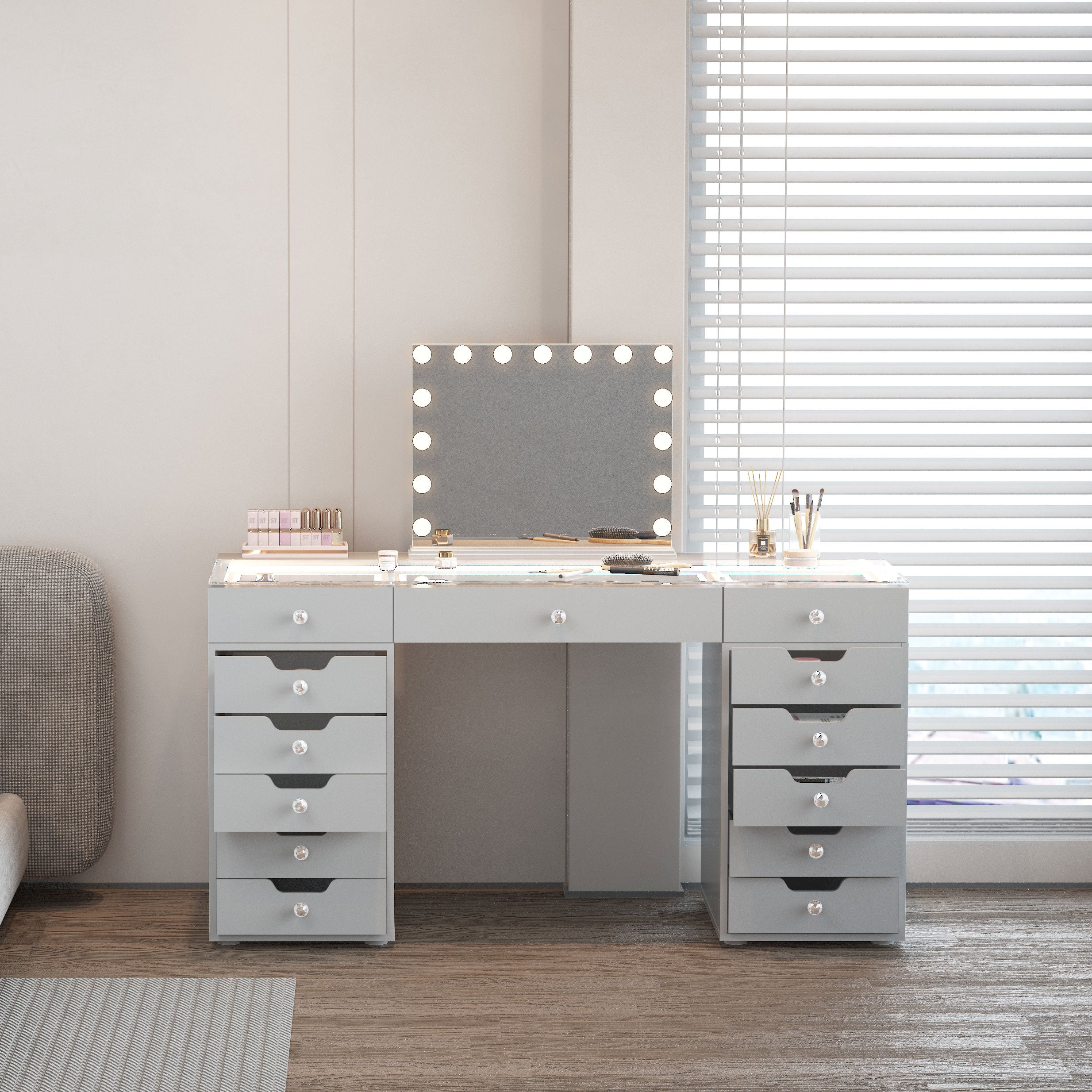 VANITII Eva Vanity Desk - 13 Storage Drawers vanitii